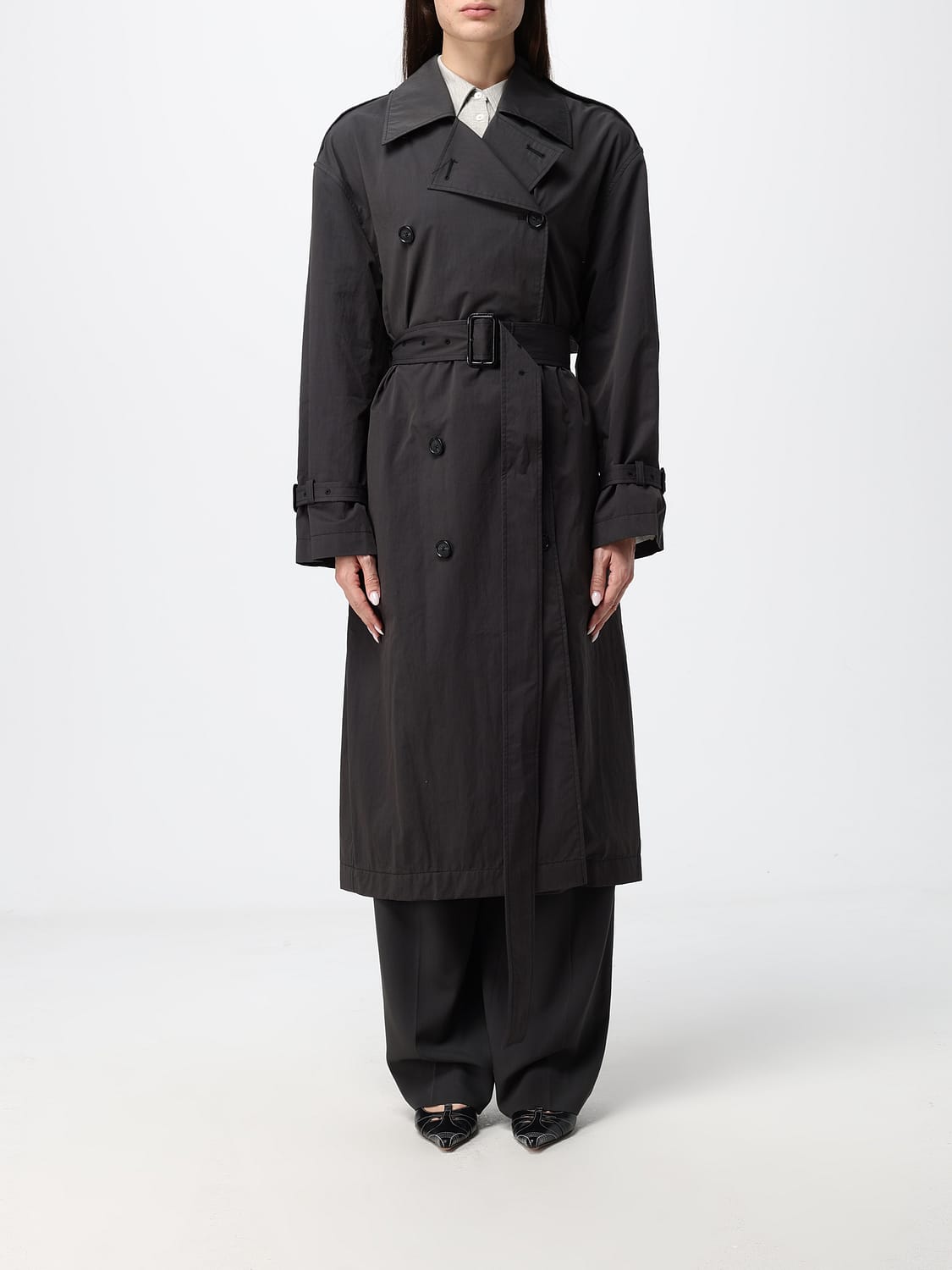 TOTEME JACKET: Toteme Double-Breasted Cotton-Blend Trench Coat with Adjustable Belt, Black - Img 1