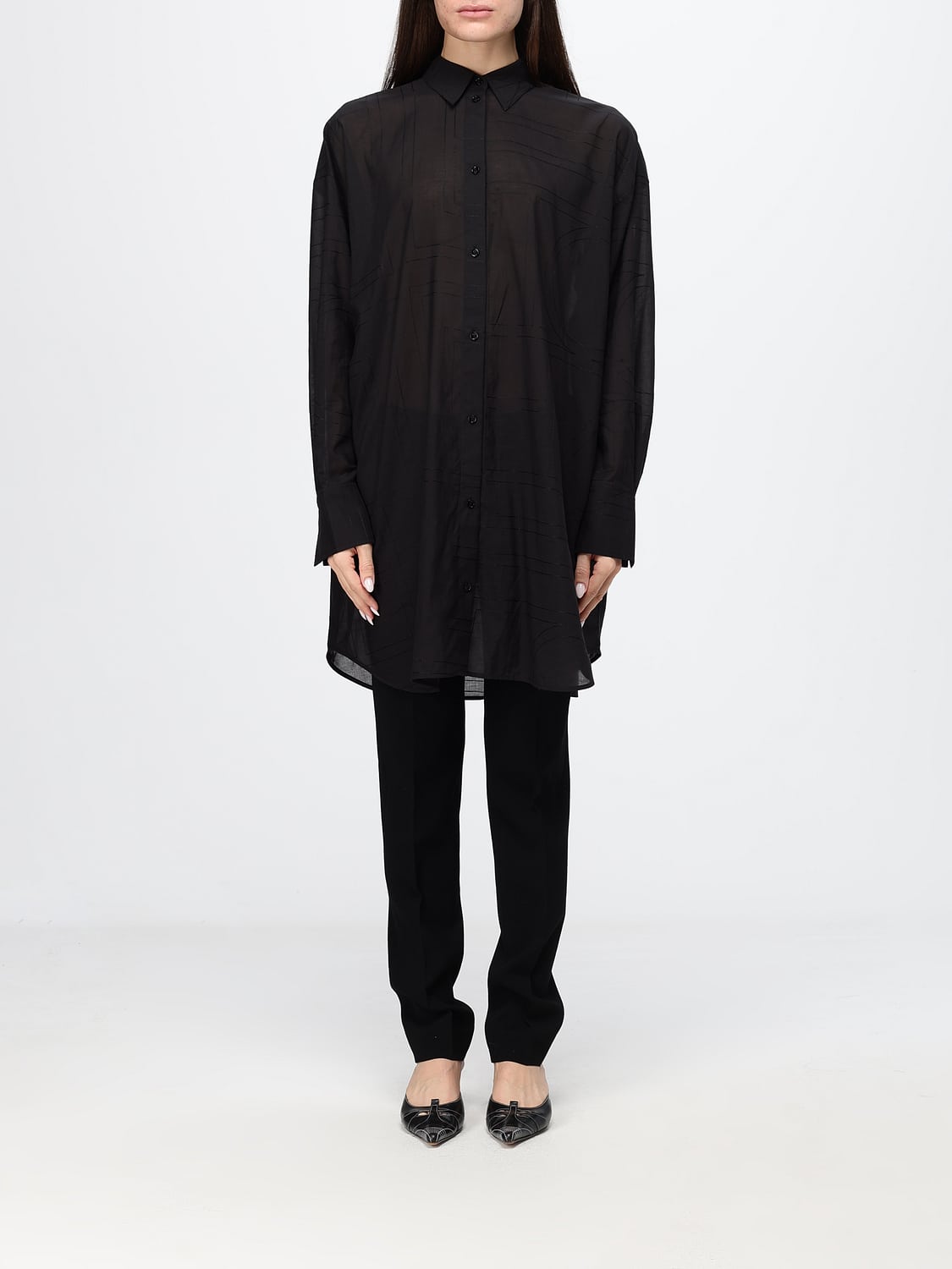 TOTEME CAMICIA: Camicia oversize Toteme in cotone con stampa monogram e spalle cadute, Nero - Img 1