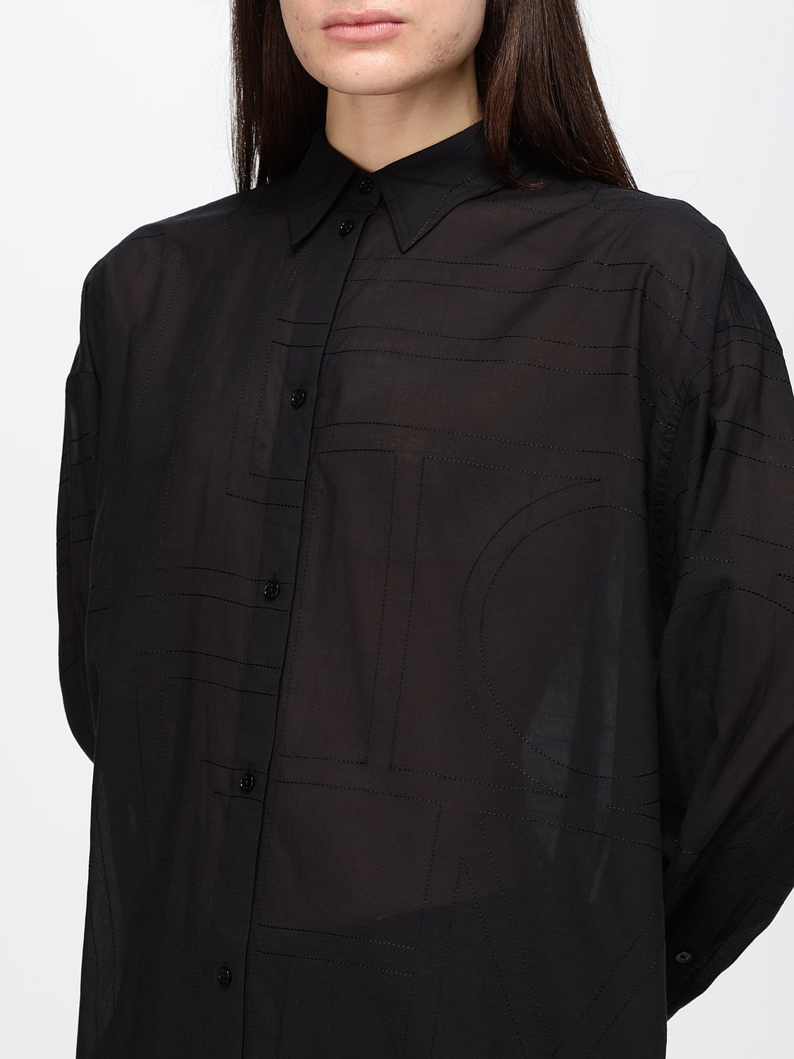 TOTEME CAMICIA: Camicia oversize Toteme in cotone con stampa monogram e spalle cadute, Nero - Img 5