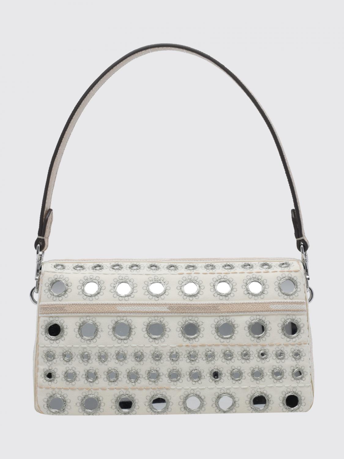 TORY BURCH BORSA MINI: Mini borsa a spalla Charlie Tory Burch in pelle e cotone con ricami e logo, Avorio - Img 2
