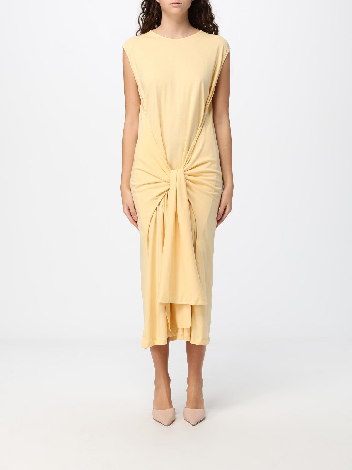 TOTEME VESTIDO: Vestido midi de tubo TOTEME de jersey sin mangas con nudo y encaje, Beige - Img 1