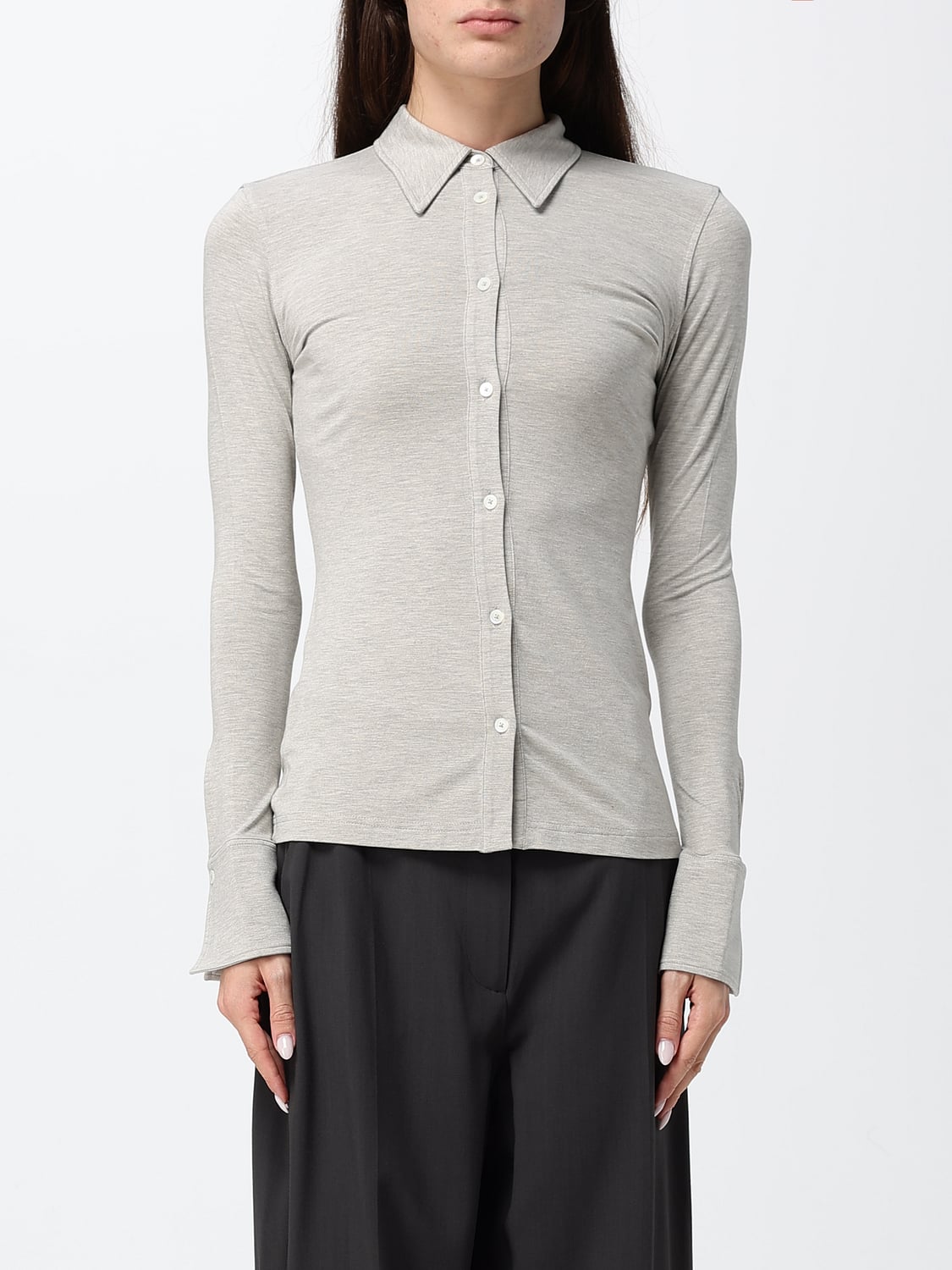 TOTEME CAMICIA: Camicia a maniche lunghe Toteme in maglia di jersey con vestibilità slim, Grigio - Img 1