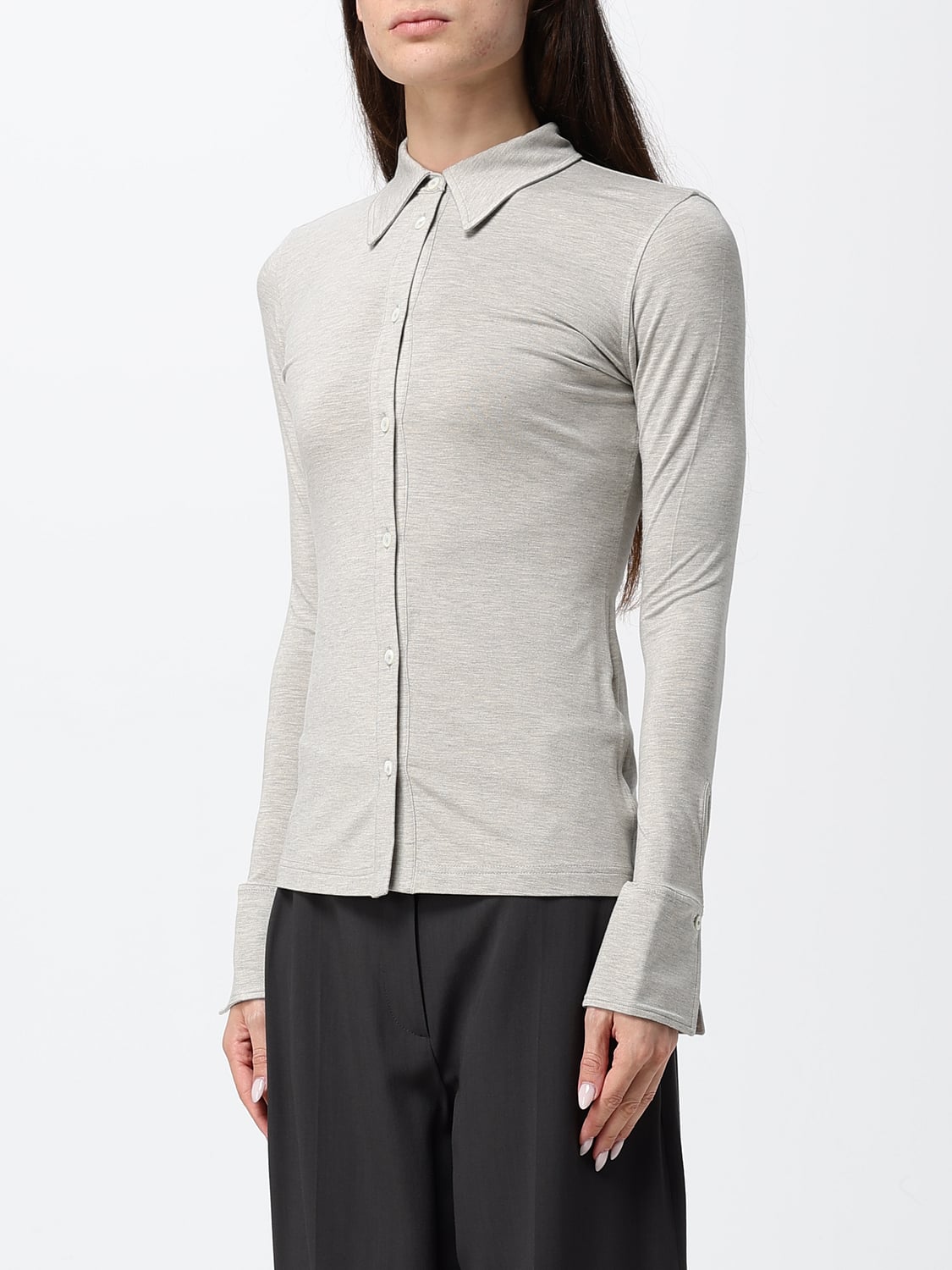 TOTEME CAMICIA: Camicia a maniche lunghe Toteme in maglia di jersey con vestibilità slim, Grigio - Img 4