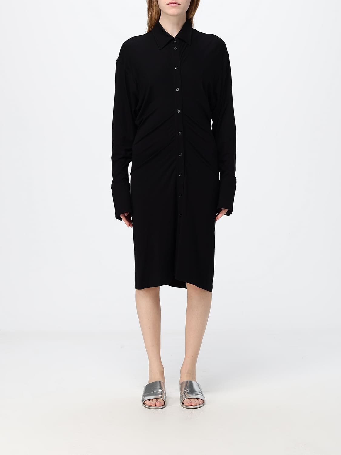 TOTEME VESTIDO: Vestido camisero midi Toteme de viscosa con manga larga y cuello clásico, Negro - Img 1