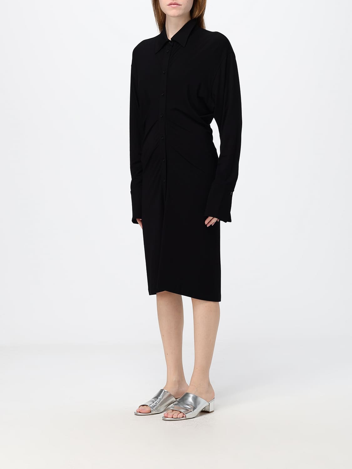 TOTEME VESTIDO: Vestido camisero midi Toteme de viscosa con manga larga y cuello clásico, Negro - Img 3