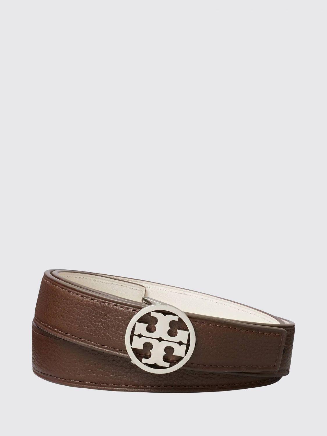 TORY BURCH BELT: Miller Reversible Cowhide Leather Belt Tory Burch with Double T Buckle, Dark - Img 1