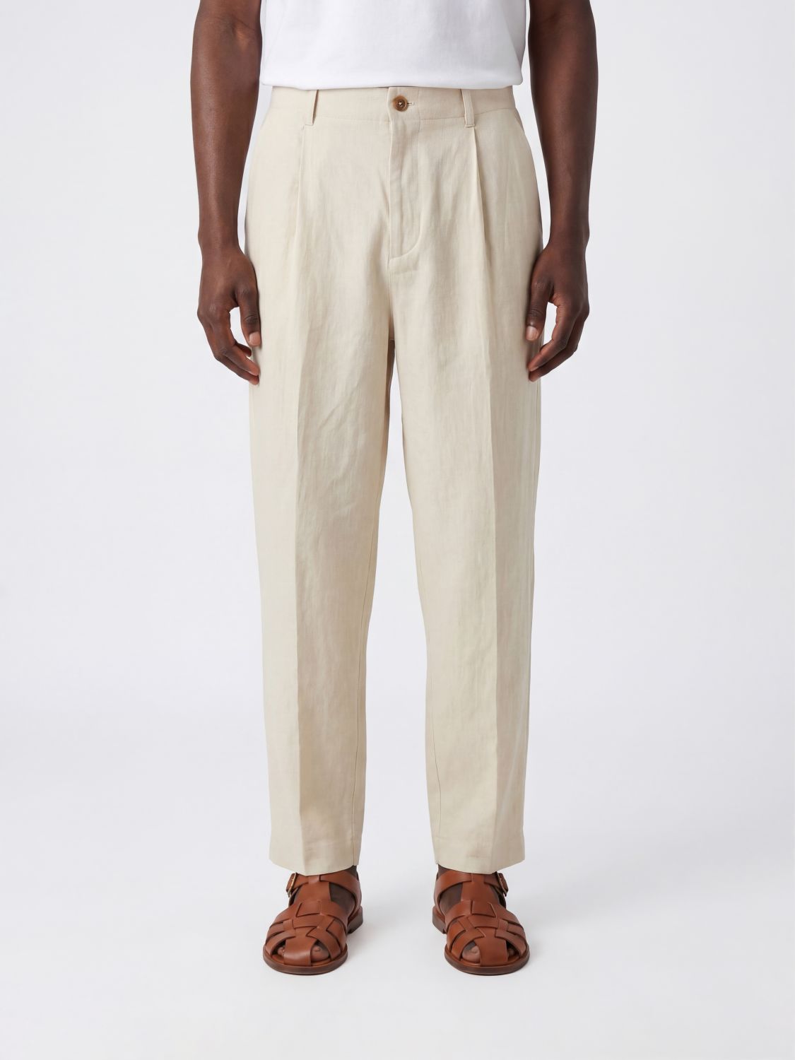 MAISON KITSUNÉ 팬츠: MAISON KITSUNÉ Marc 스트레이트 레그 테일러드 트라우저 리넨 블렌드, 화이트 - Img 1