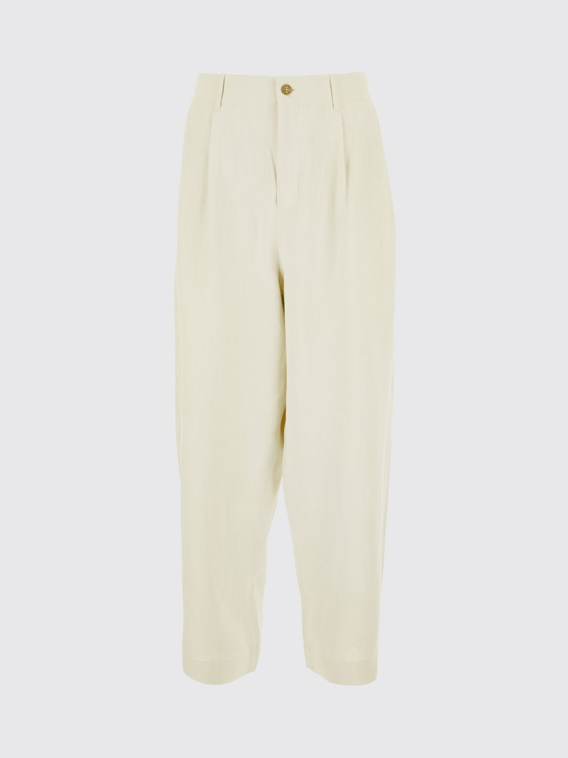 MAISON KITSUNÉ 팬츠: MAISON KITSUNÉ Marc 스트레이트 레그 테일러드 트라우저 리넨 블렌드, 화이트 - Img 2