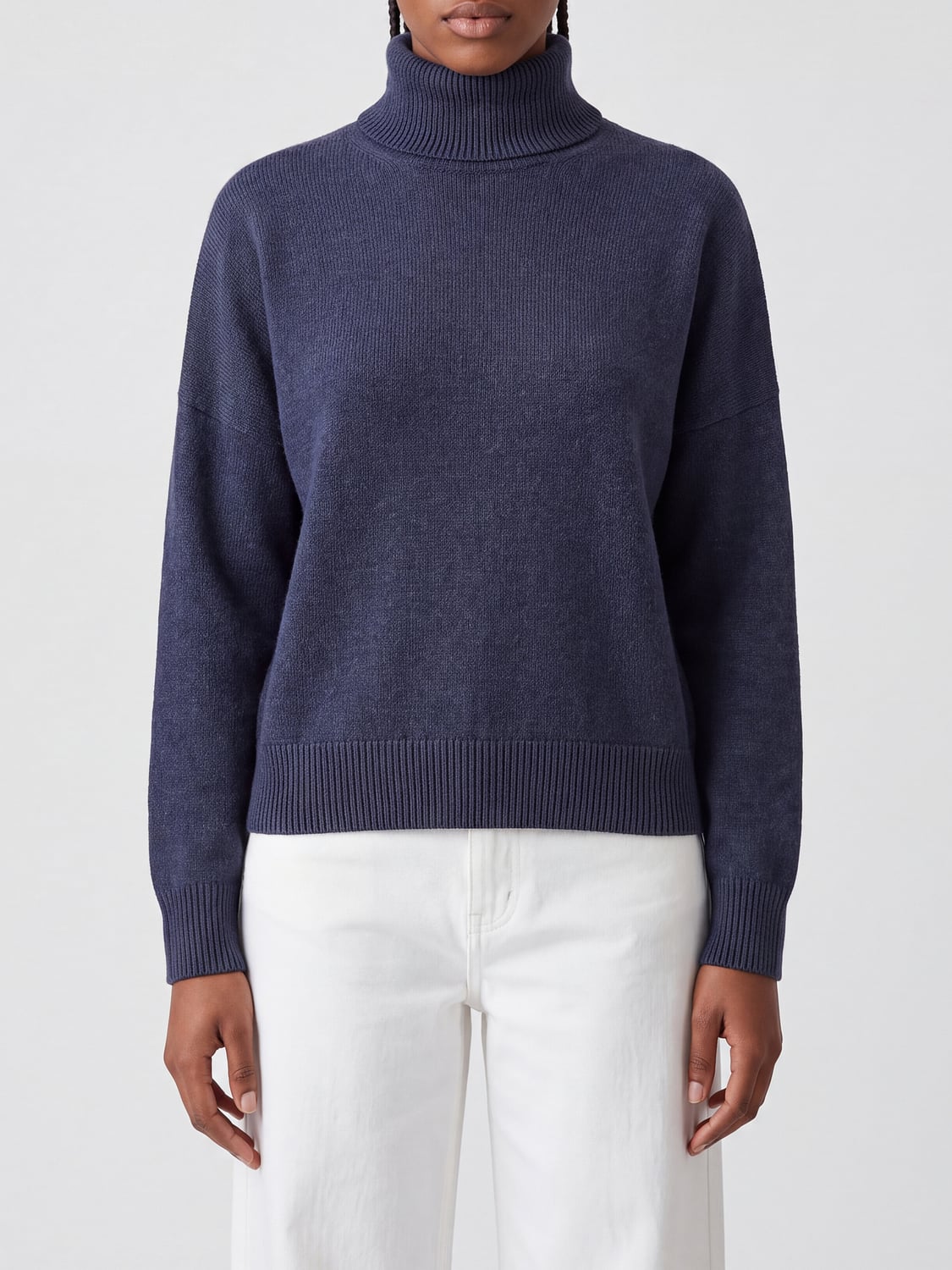 BRUNELLO CUCINELLI PULLOVER: Langärmeliger Rollkragenpullover aus 100 % Kaschmir von Brunello Cucinelli mit Rippbündchen, Navy - Img 1