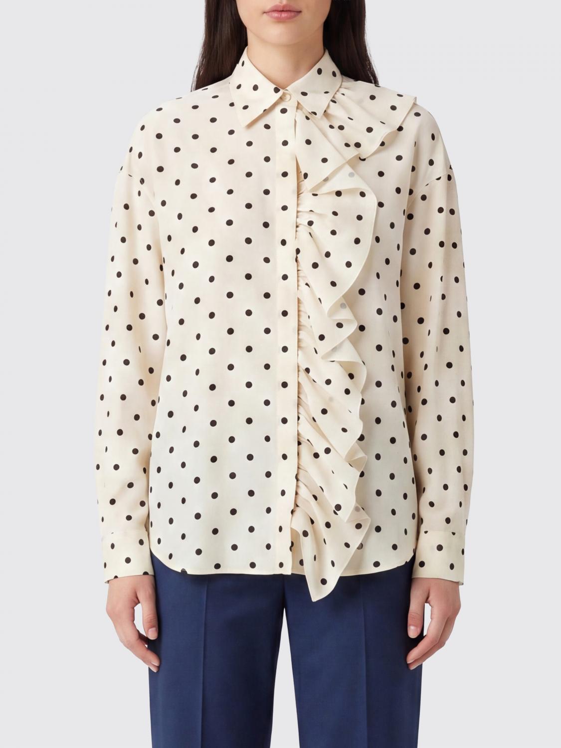 MSGM CAMICIA: Camicia MSGM in cotone a pois con applicazione di rouches, Bianco - Img 1