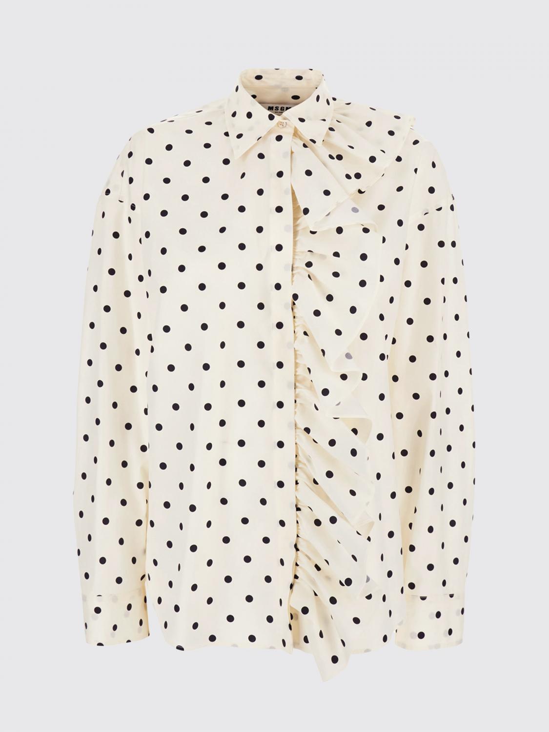 MSGM CAMICIA: Camicia MSGM in cotone a pois con applicazione di rouches, Bianco - Img 2