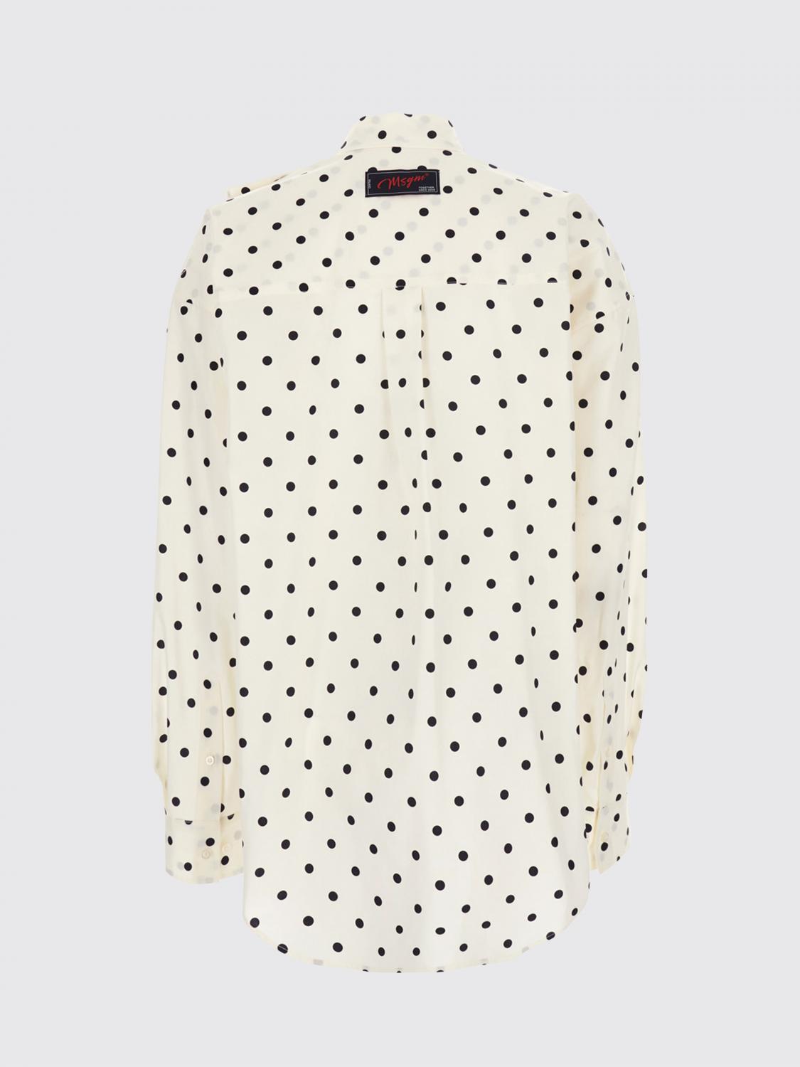 MSGM CAMICIA: Camicia MSGM in cotone a pois con applicazione di rouches, Bianco - Img 3