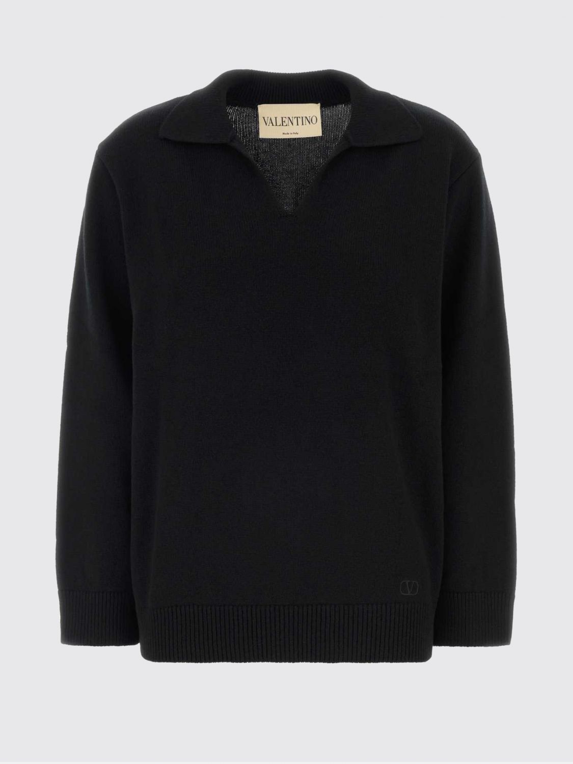 VALENTINO POLO: Polo en maille à manches longues Valentino en pur cachemire avec col V, Noir - Img 2