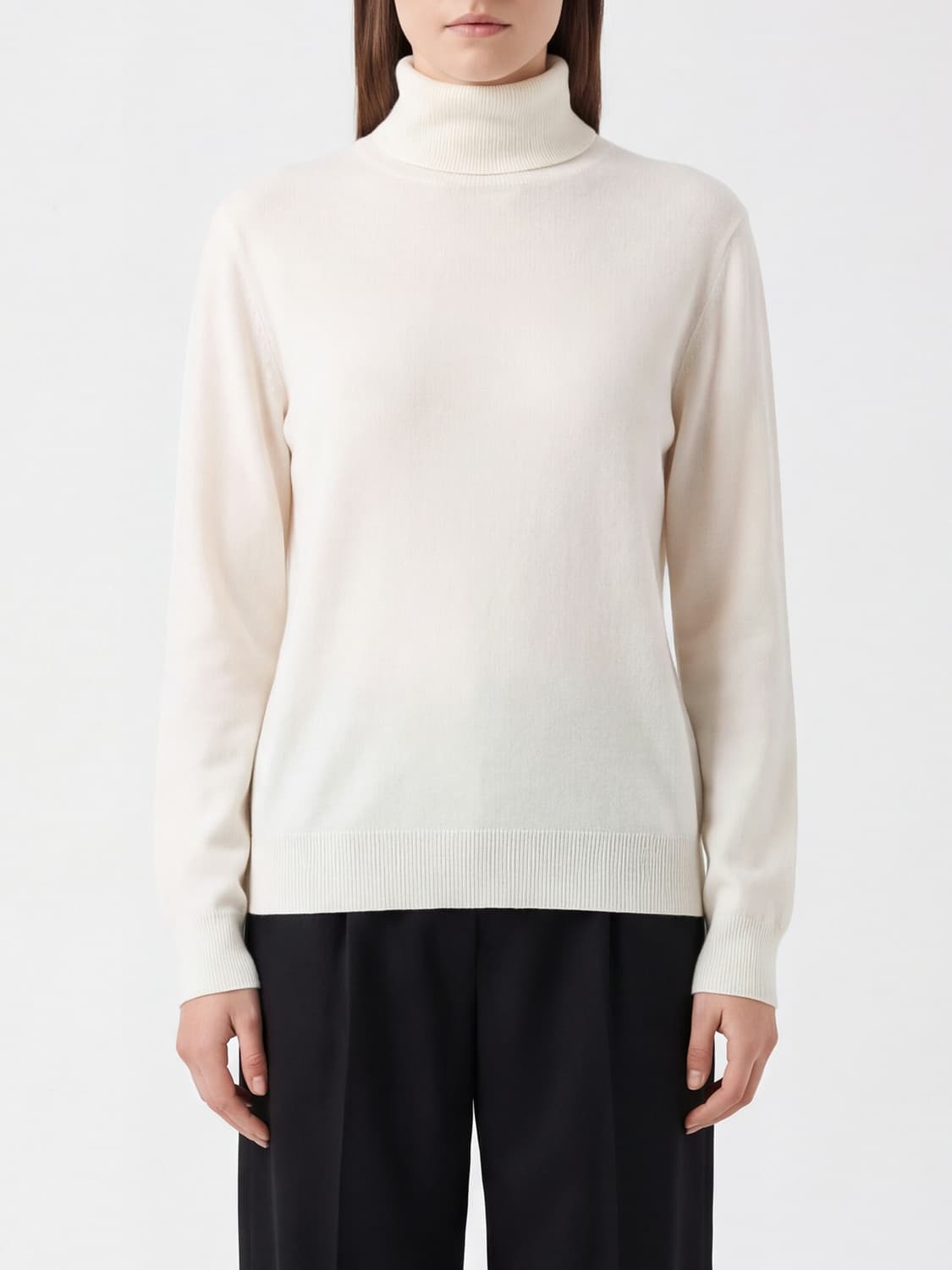 BRUNELLO CUCINELLI PULL: Pull à col roulé slim fit Brunello Cucinelli en pur cachemire, Blanc - Img 1