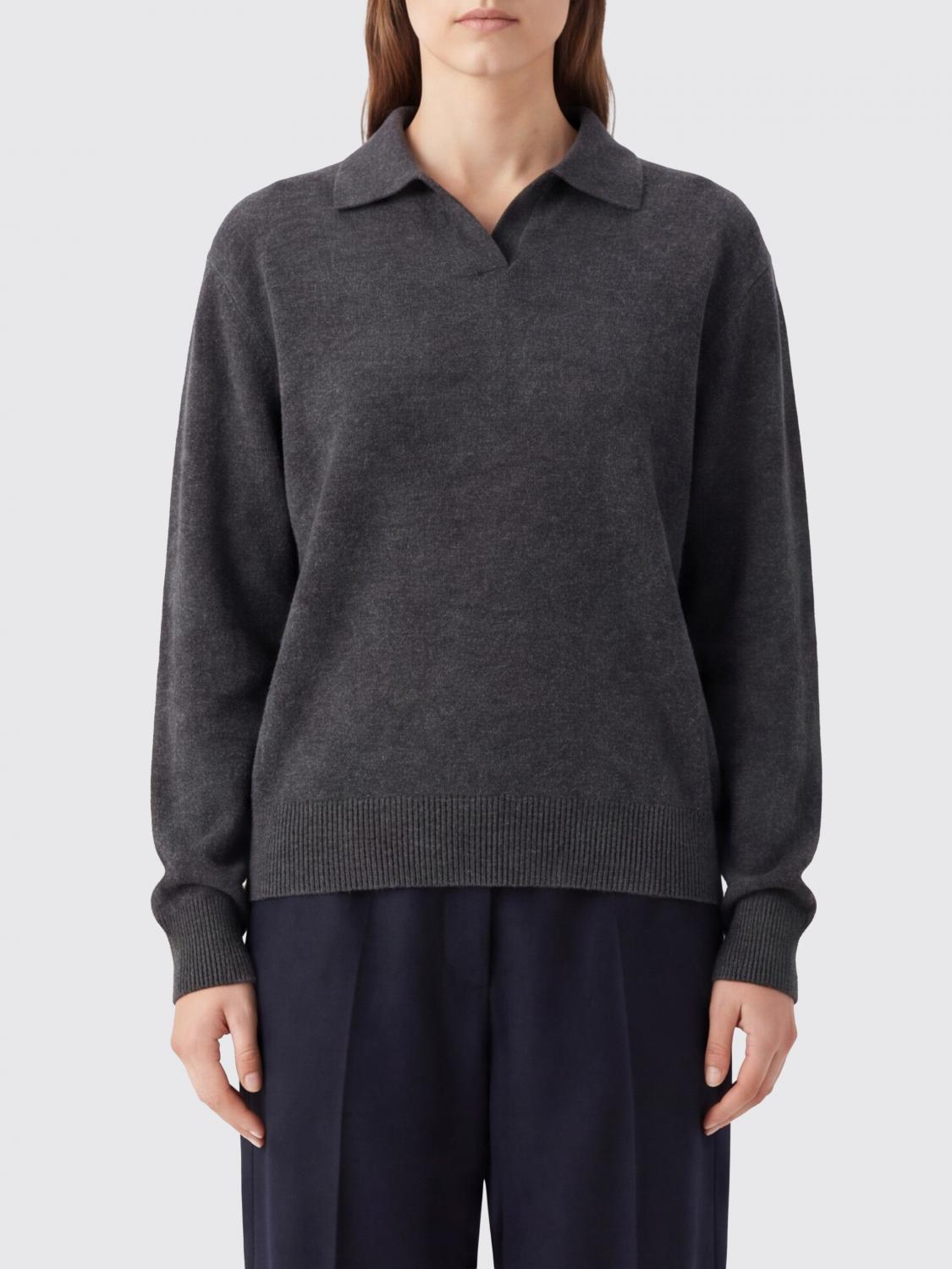 THE ROW POLO: Polo a maniche lunghe THE ROW in 100% cashmere con bordi a costine, Grigio - Img 1