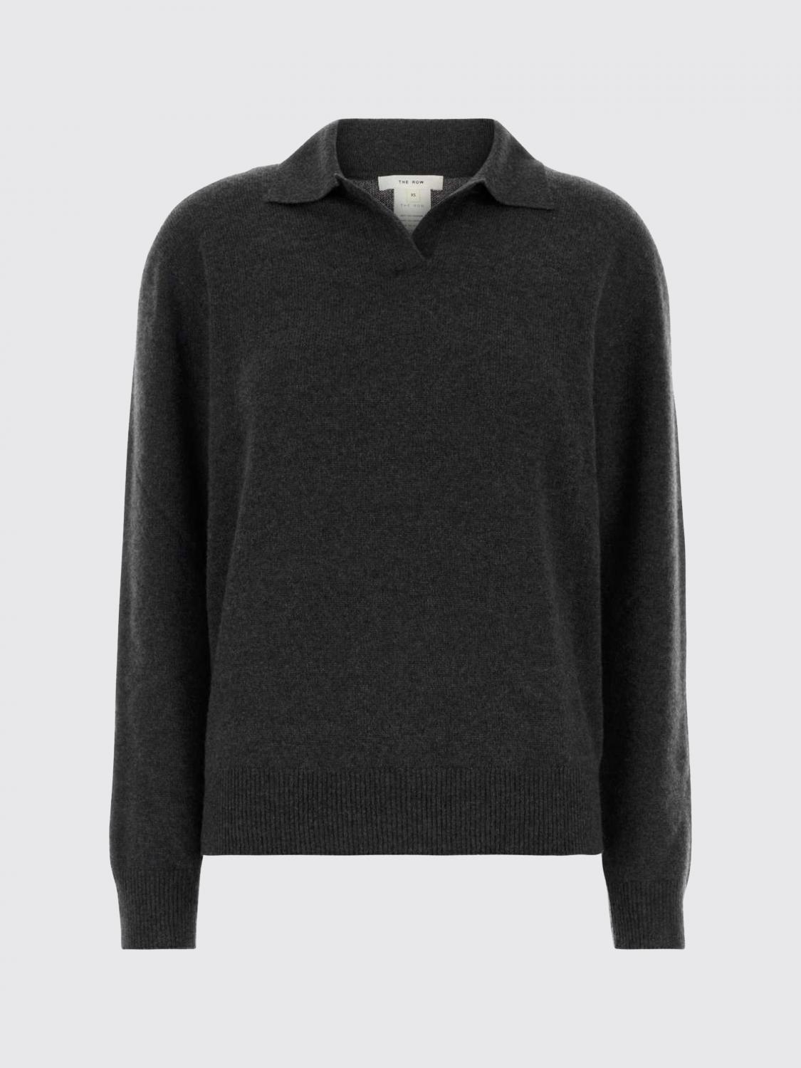 THE ROW POLO: Polo a maniche lunghe THE ROW in 100% cashmere con bordi a costine, Grigio - Img 2