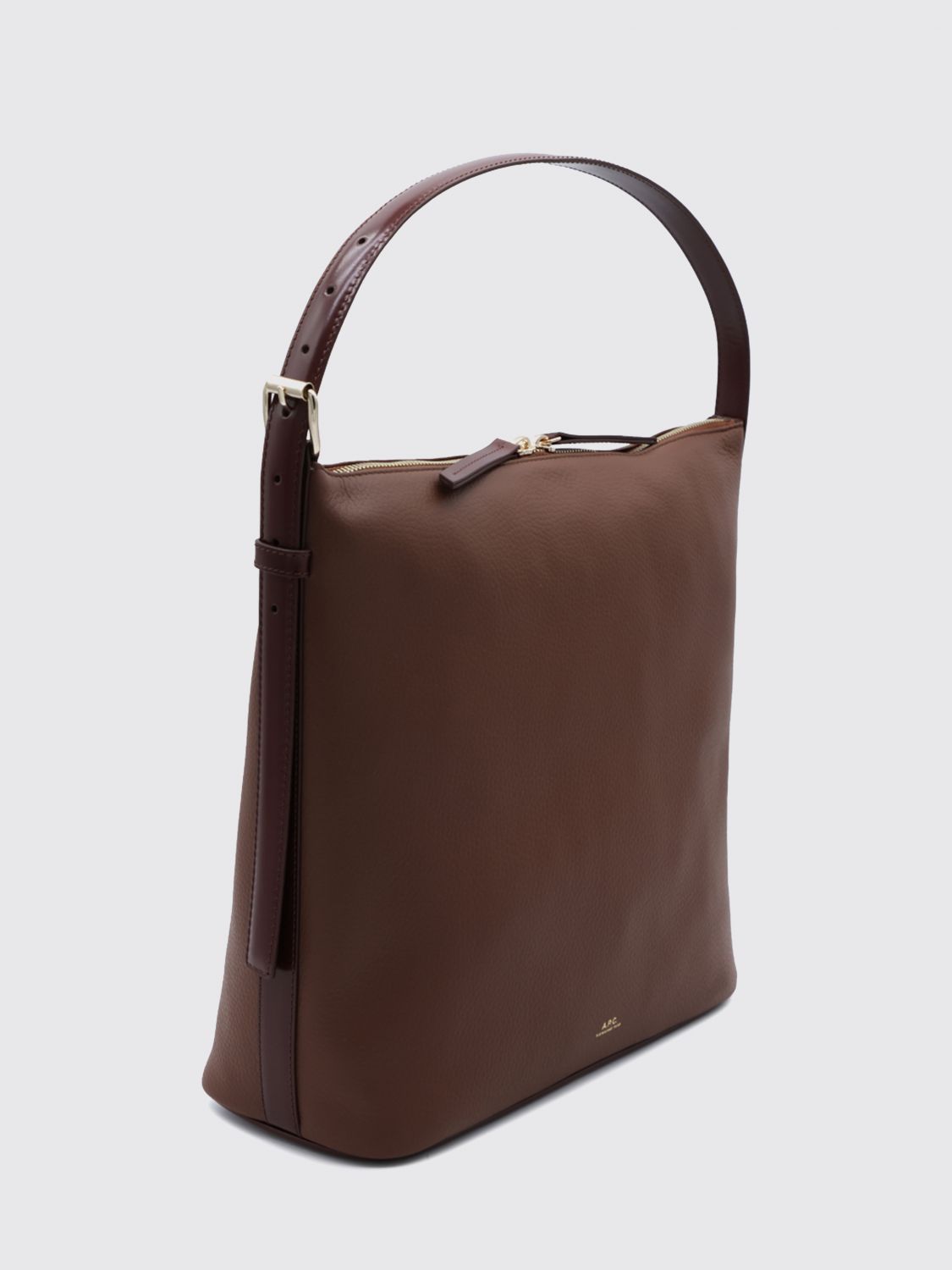A.P.C. UMHÄNGETASCHE: Schultertasche Vera A.P.C. aus genarbtem Leder mit verstellbarem Griff und Reißverschluss, Haselnuss - Img 3