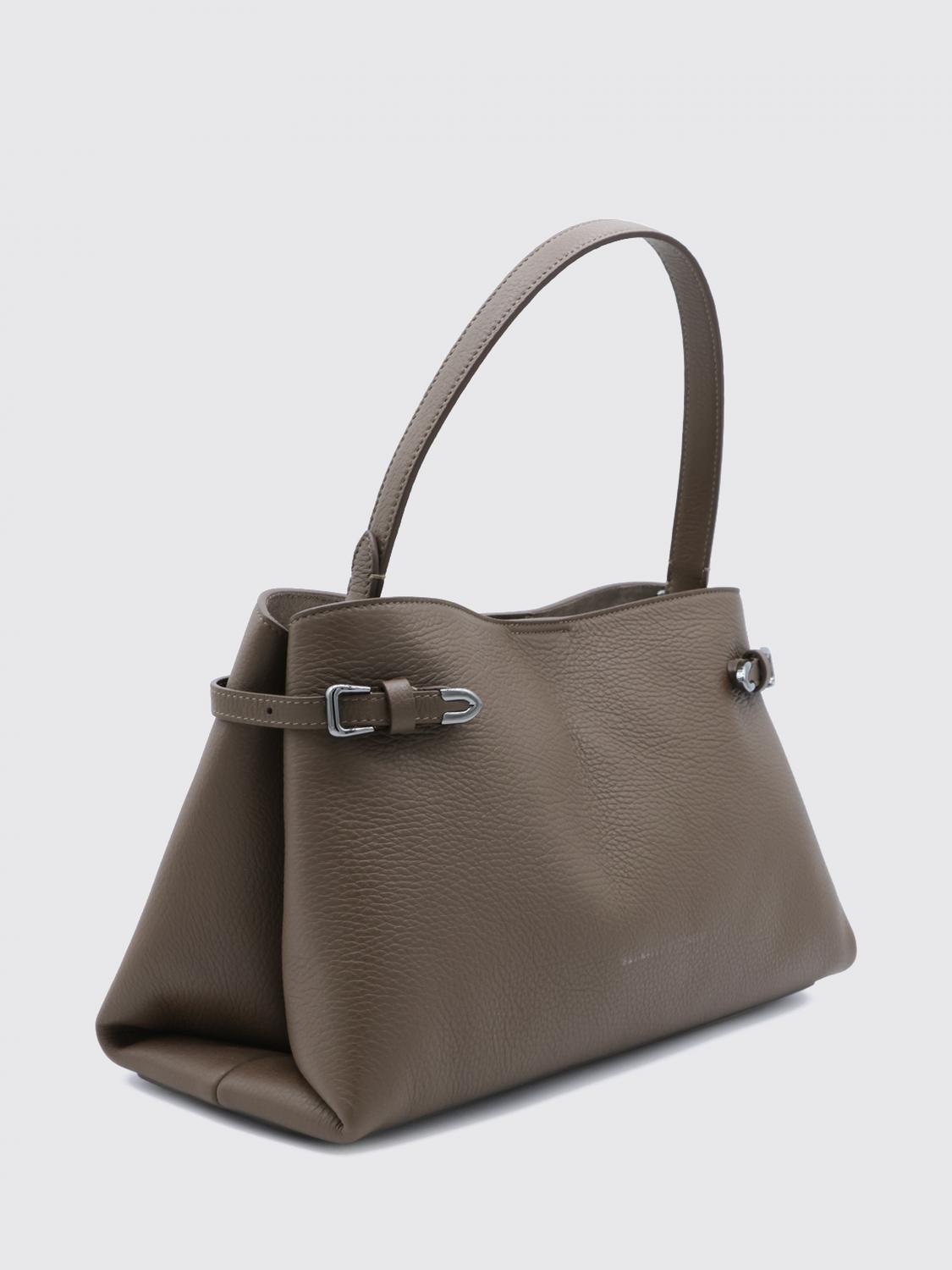 BRUNELLO CUCINELLI BORSA A SPALLA: Borsa a spalla Brunello Cucinelli in pelle con manico piatto e chiusura magnetica, Fango - Img 3