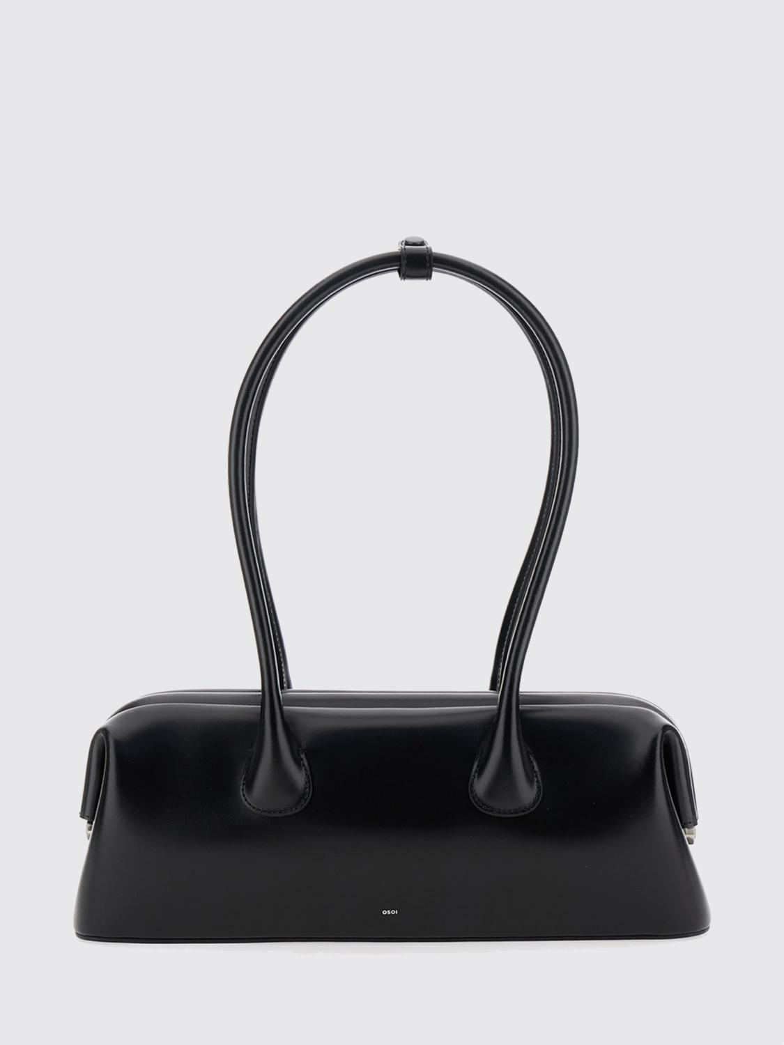 OSOI BORSA A SPALLA: Borsa a spalla Boat OSOI in pelle liscia con doppio manico e logo laminato, Nero - Img 1