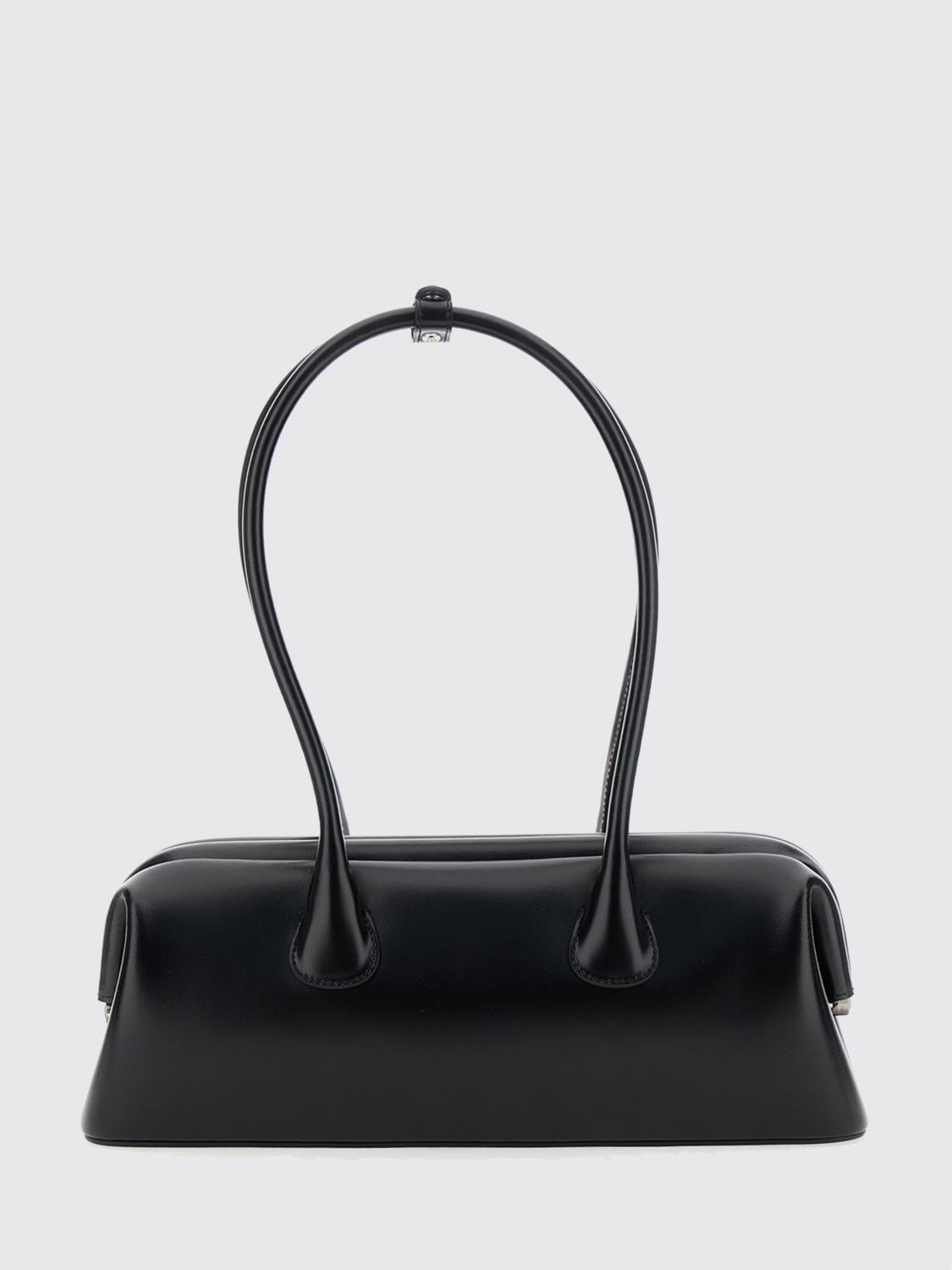 OSOI BORSA A SPALLA: Borsa a spalla Boat OSOI in pelle liscia con doppio manico e logo laminato, Nero - Img 2