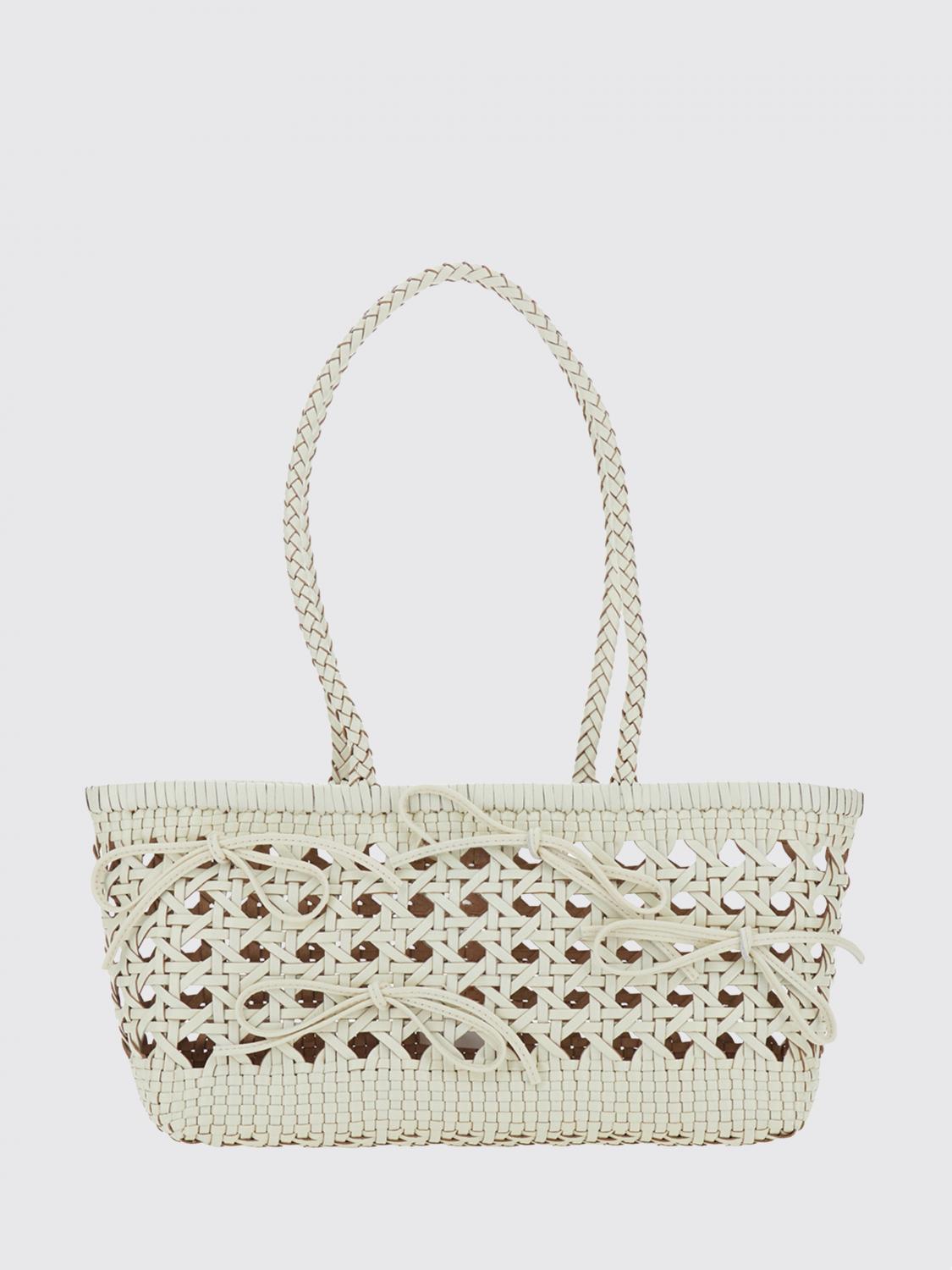 OSOI BORSA A SPALLA: Borsa a spalla OSOI in pelle riciclata intrecciata con doppio manico e fiocco, Bianco - Img 1