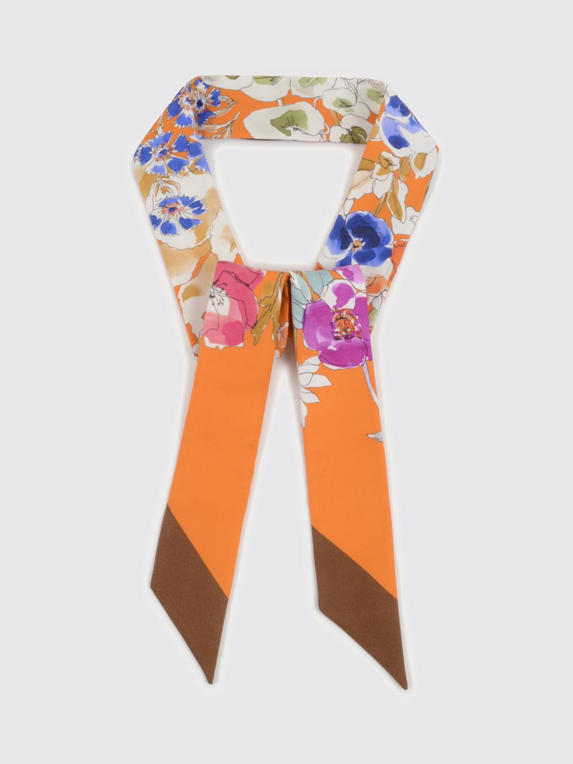 GUCCI FOULARD: Bandeau Gucci in seta con stampa floreale e logo a contrasto, Arancione - Img 1
