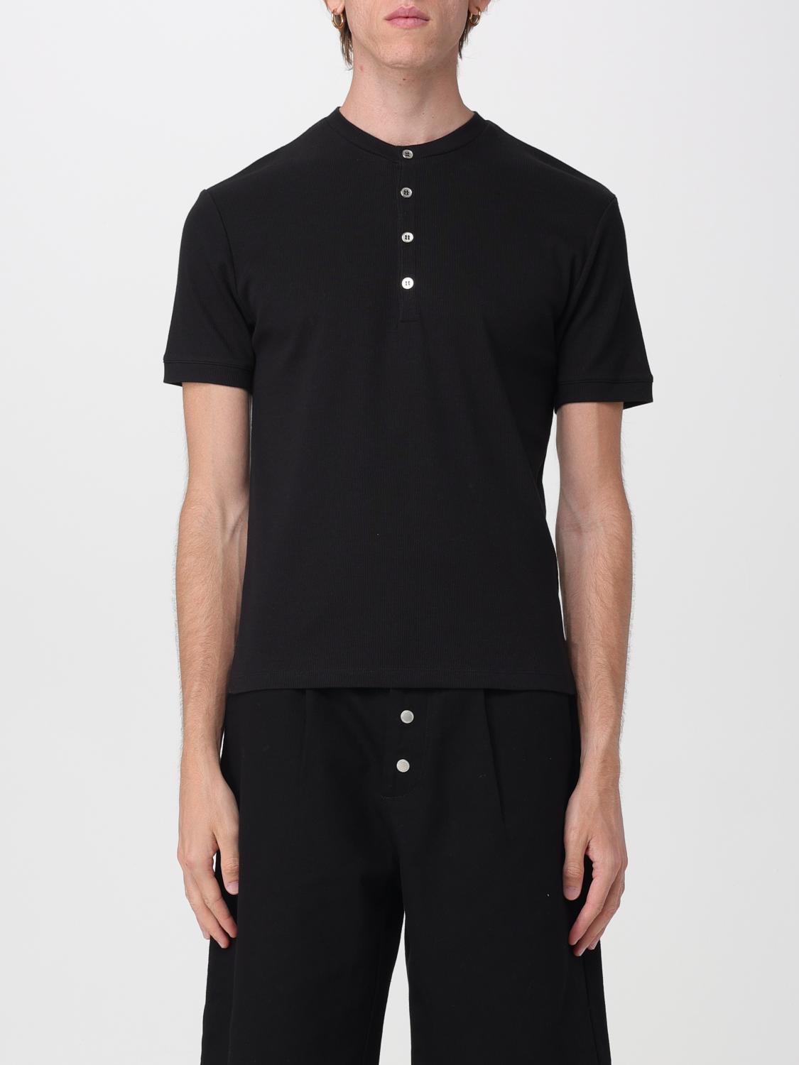 CARRER T-SHIRT: T-shirt à col rond Carrer en coton et modal mélangés avec patte à 4 boutons, Noir - Img 1