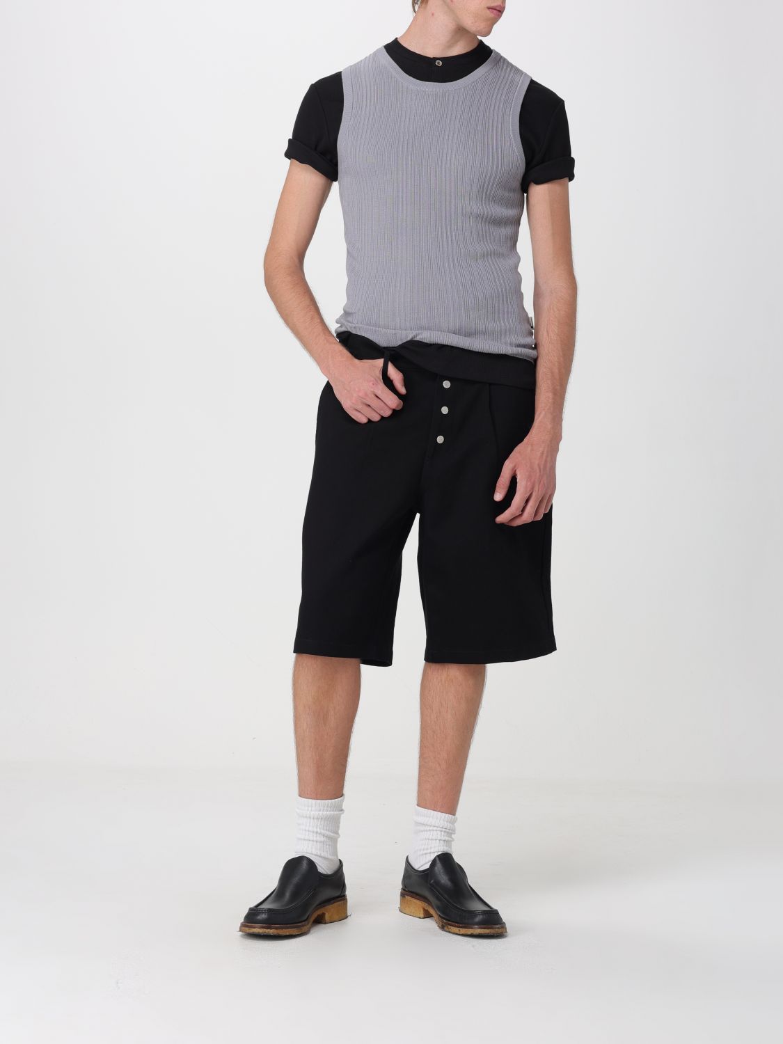 CARRER T-SHIRT: T-shirt à col rond Carrer en coton et modal mélangés avec patte à 4 boutons, Noir - Img 2