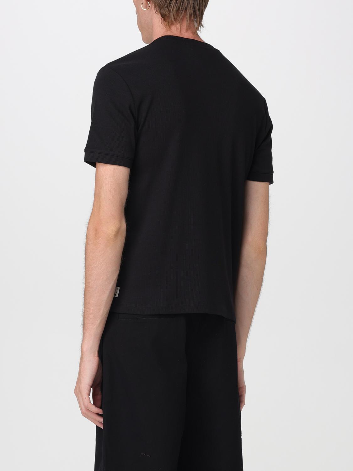 CARRER T-SHIRT: T-shirt à col rond Carrer en coton et modal mélangés avec patte à 4 boutons, Noir - Img 3
