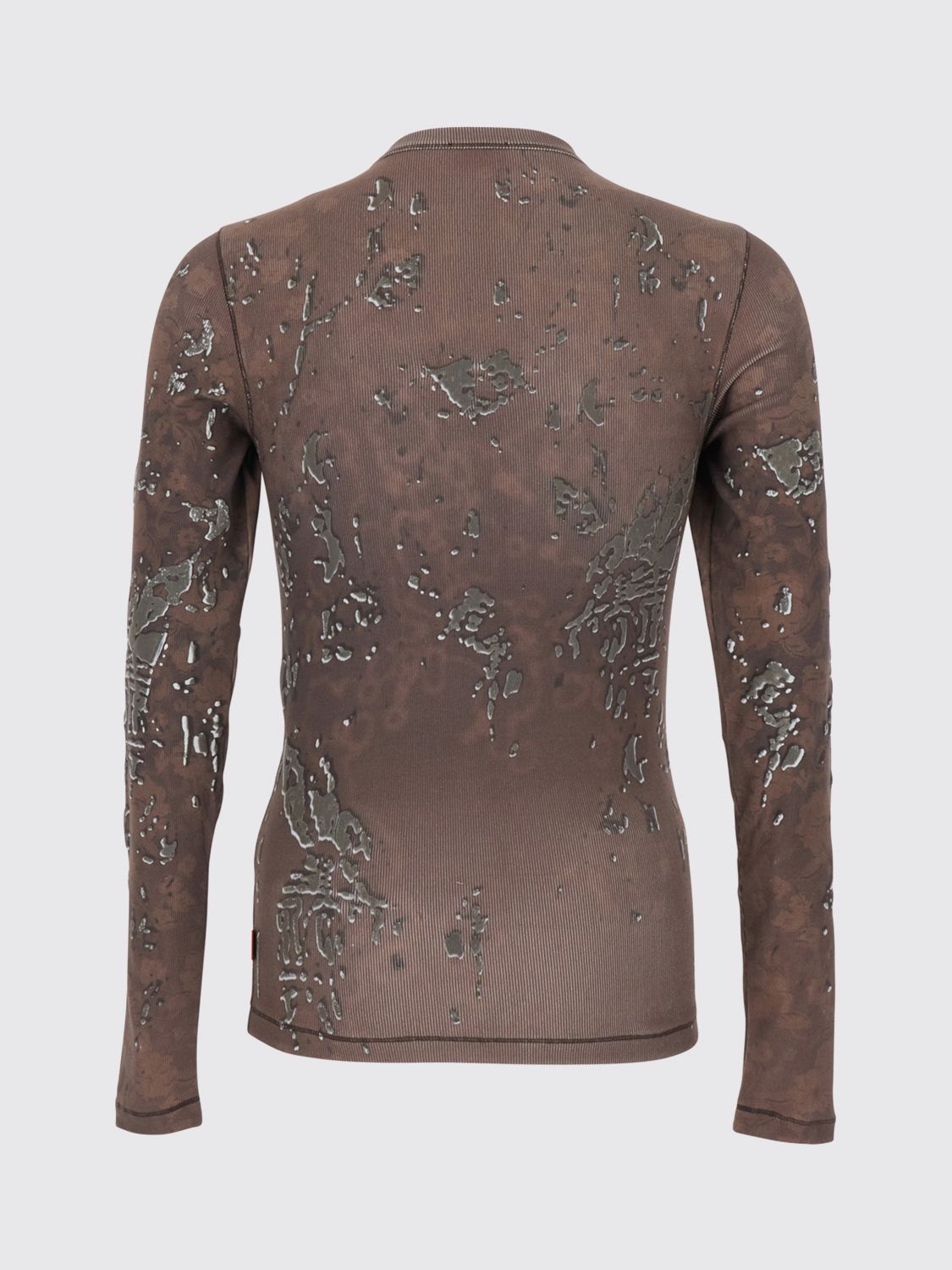 DIESEL CAMISETA: Camiseta de manga larga y corte slim Diesel de algodón elástico con strass, Marrón - Img 3