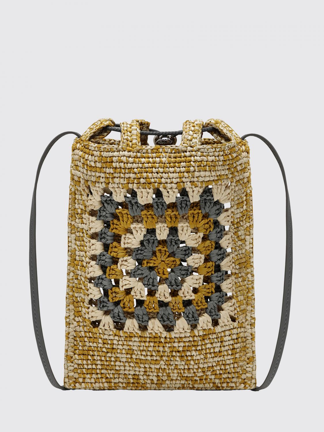 LOEWE BORSA A TRACOLLA: Pochette a tracolla Loewe in rafia crochet con logo ricamato, Grigio - Img 2