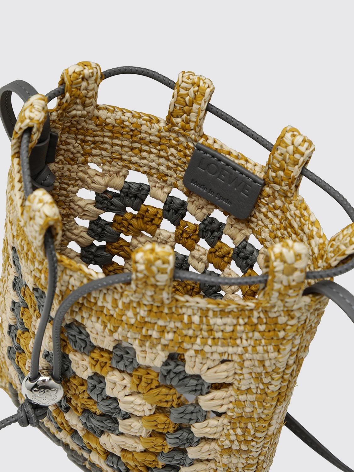 LOEWE BORSA A TRACOLLA: Pochette a tracolla Loewe in rafia crochet con logo ricamato, Grigio - Img 4