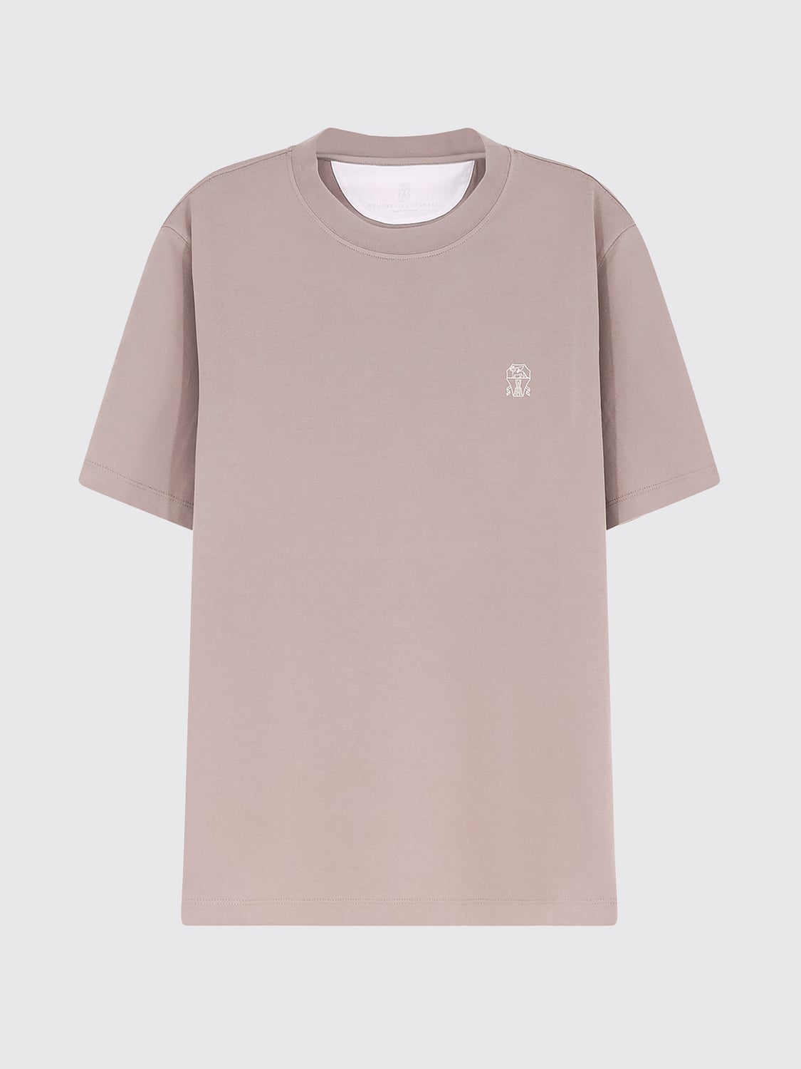 BRUNELLO CUCINELLI T-SHIRT: Brunello Cucinelli Baumwoll-T-Shirt mit Rundhalsausschnitt und Kontrastlogo, Weiss 1 - Img 2