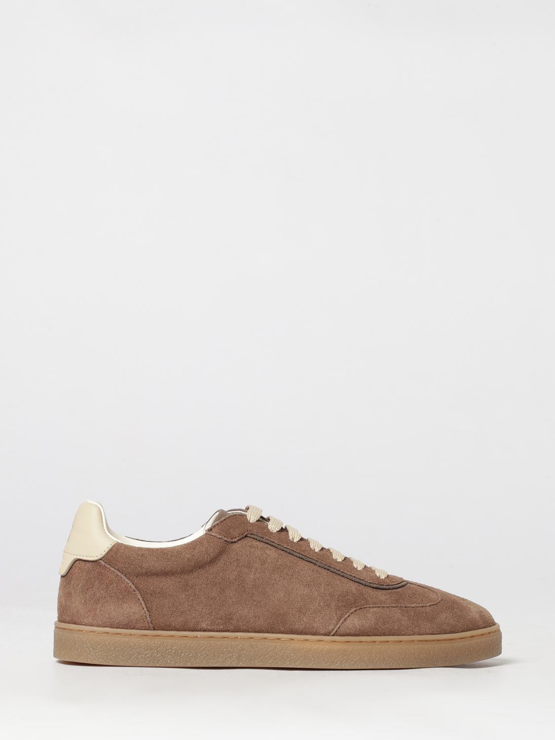BRUNELLO CUCINELLI SNEAKERS: Sneakers basse Brunello Cucinelli in pelle di vitello scamosciata con logo, Avorio - Img 1