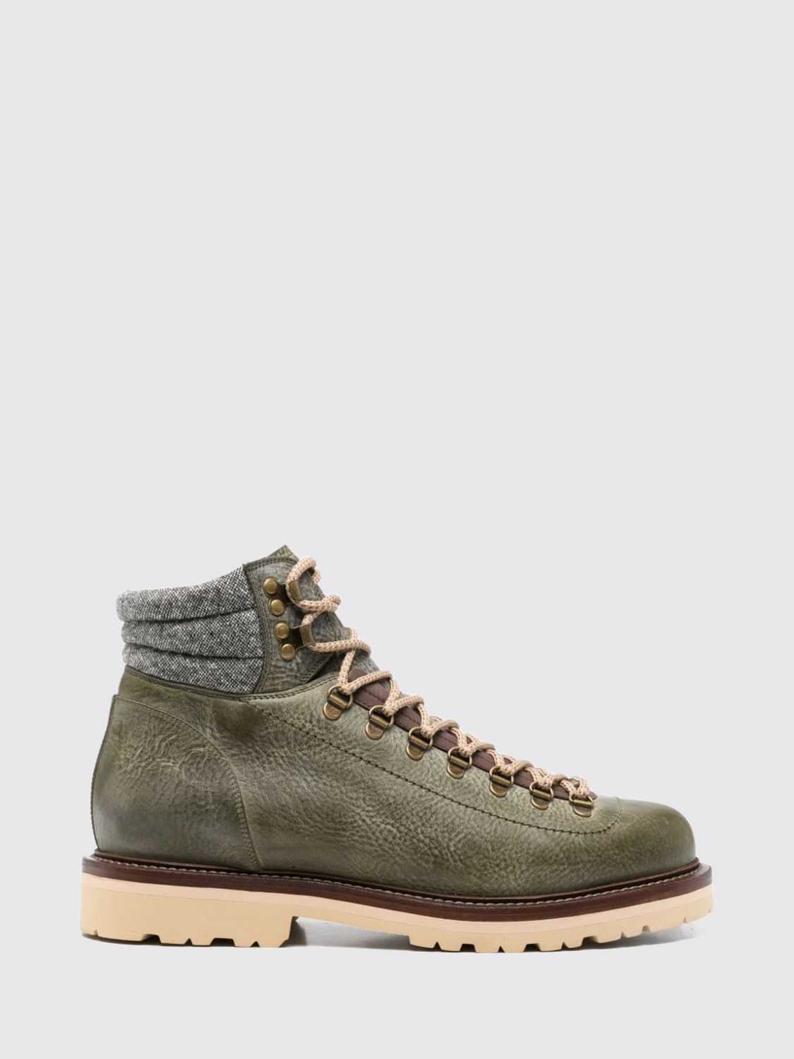 BRUNELLO CUCINELLI BOTAS: Botines con cordones Brunello Cucinelli de piel graneada con suela dentada, Marrón - Img 1
