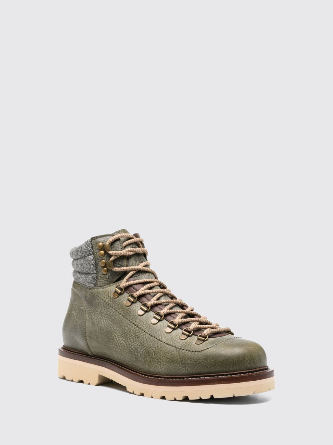 BRUNELLO CUCINELLI BOTAS: Botines con cordones Brunello Cucinelli de piel graneada con suela dentada, Marrón - Img 2