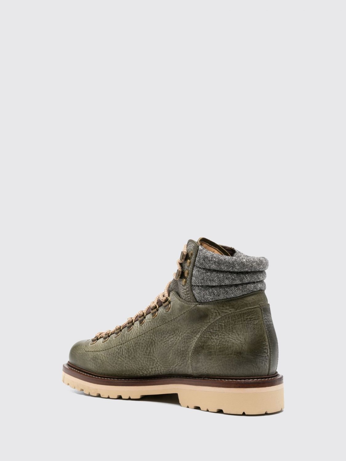 BRUNELLO CUCINELLI BOTAS: Botines con cordones Brunello Cucinelli de piel graneada con suela dentada, Marrón - Img 3