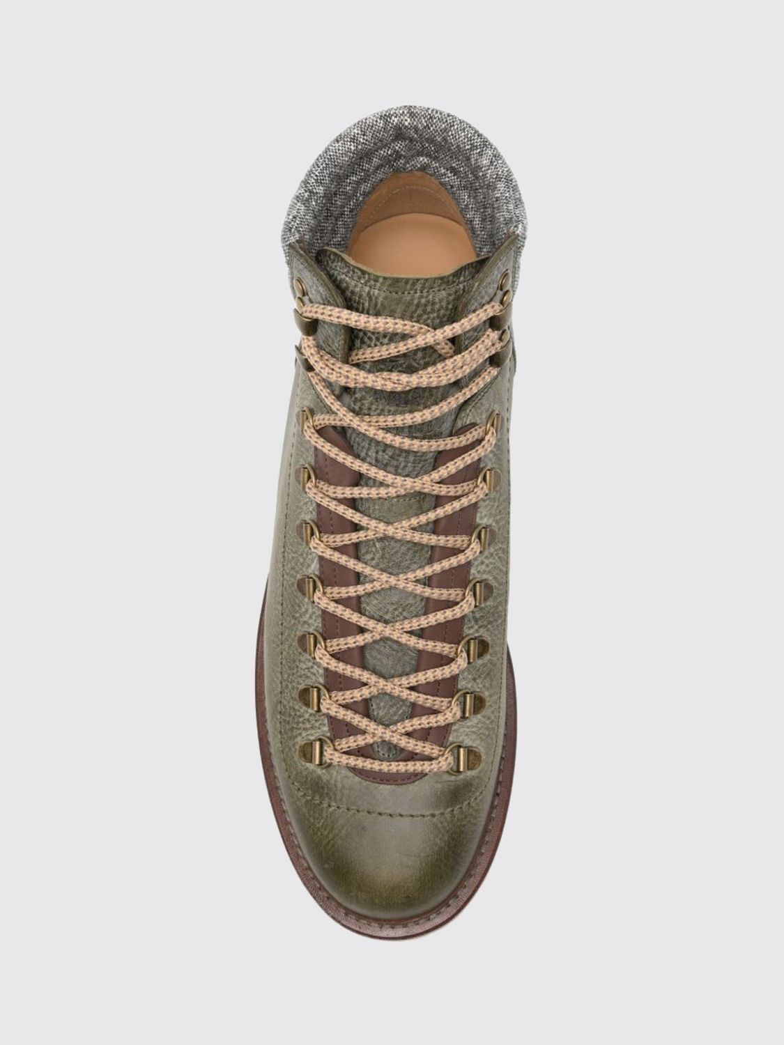 BRUNELLO CUCINELLI BOTAS: Botines con cordones Brunello Cucinelli de piel graneada con suela dentada, Marrón - Img 4