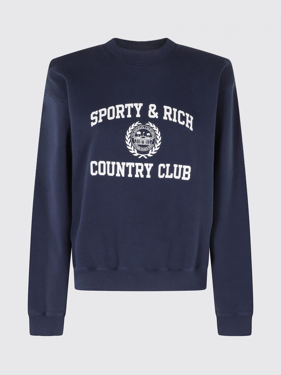 SPORTY & RICH SUDADERA: Sudadera de cuello redondo Sporty & Rich de algodón con logo College estampado, Azul Oscuro - Img 2