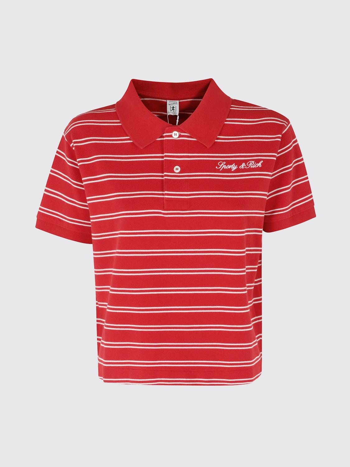 Sporty & Rich Striped Cotton Polo with Embroidered Contrast Logo
