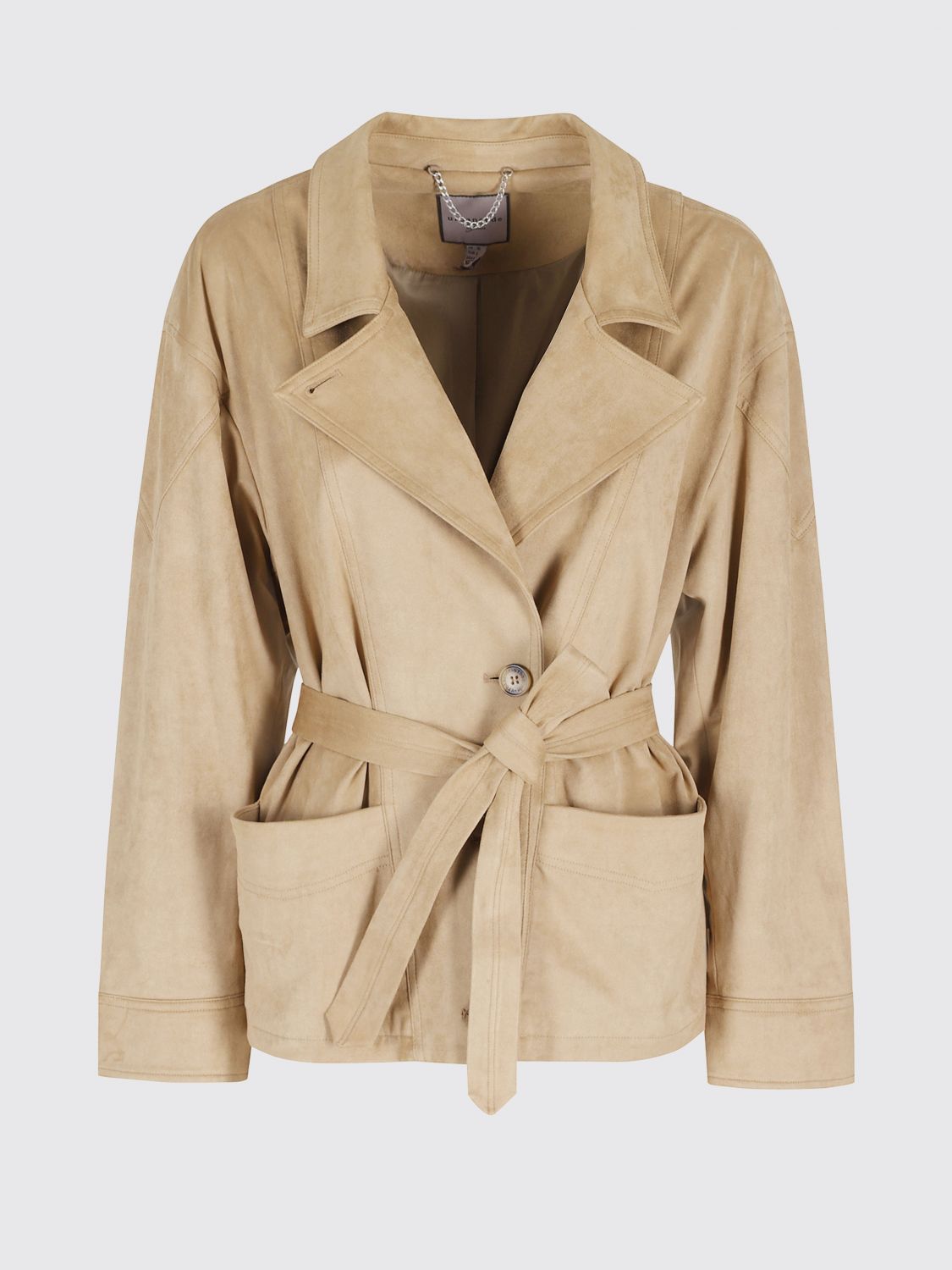URBANCODE GIACCA: Blazer corto Urbancode modello vestaglia in similpelle scamosciata con cintura, Marrone - Img 2