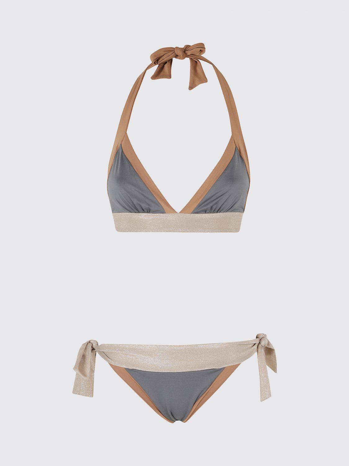 IV.AM BAÑADOR: Bikini de triángulo Libby IV.AM con estampado de rayas bicolor y cierre de lazo, Gris - Img 2