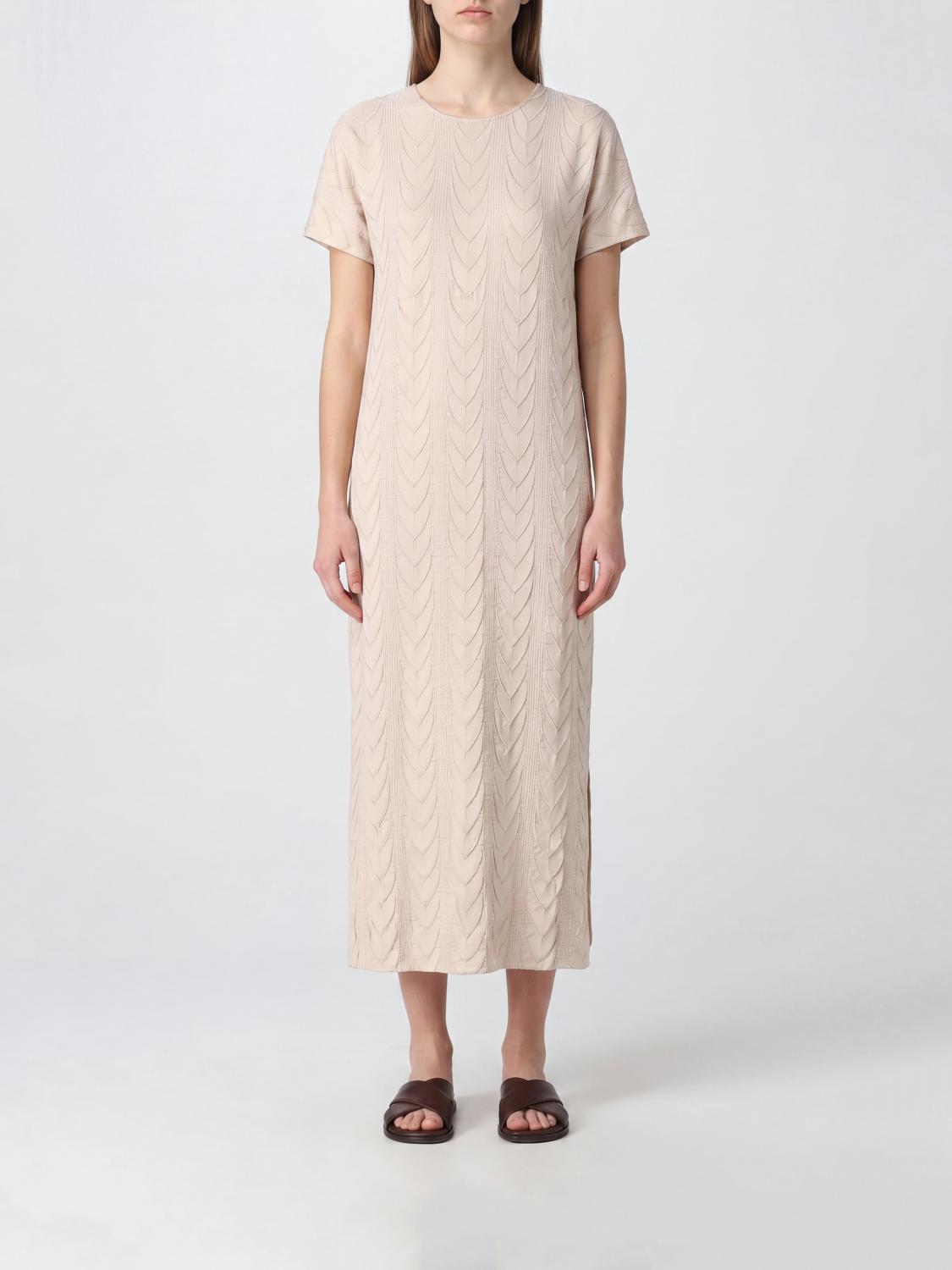 MEIMEIJ ABITO: Tunica midi Meimeij in crêpe con scollo a girocollo e applicazione di paillettes, Beige - Img 1