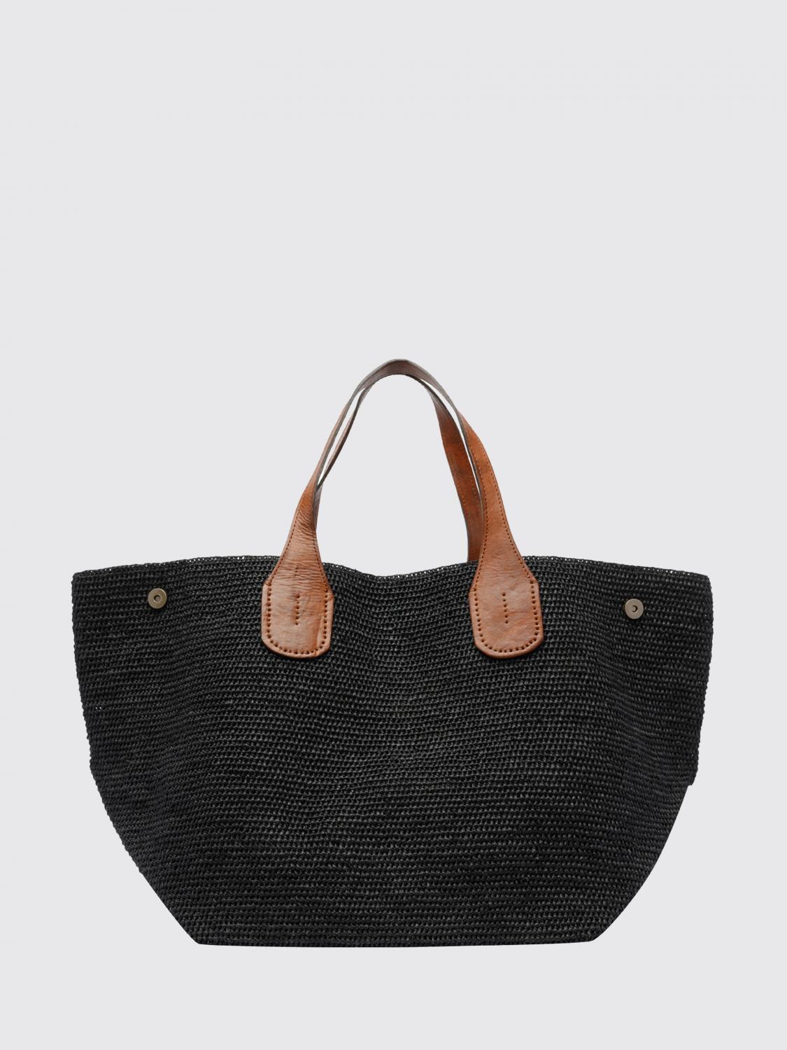 IBELIV BORSA TOTE: Borsa tote grande Laza II Ibeliv in rafia con doppi manici in pelle, Nero - Img 2
