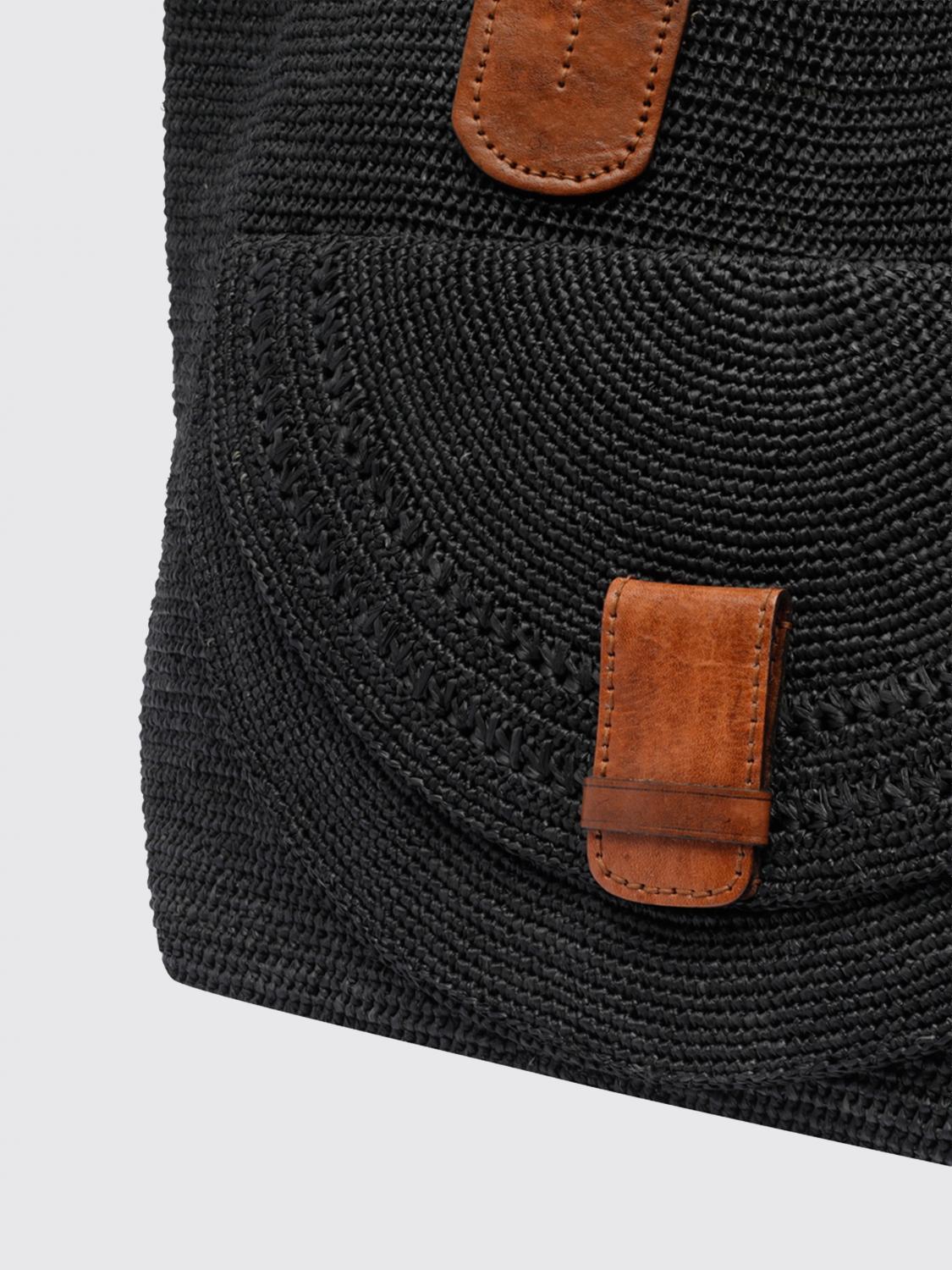 IBELIV BORSA TOTE: Borsa tote grande Laza II Ibeliv in rafia con doppi manici in pelle, Nero - Img 3