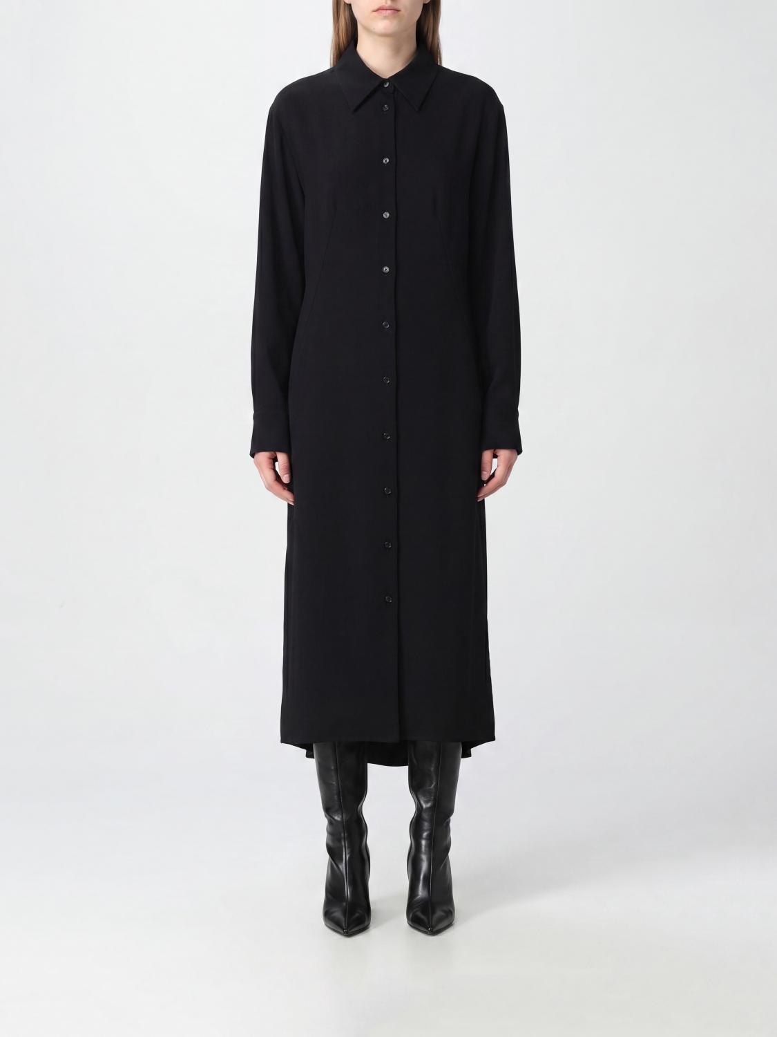 BALENCIAGA ABITO: Abito chemisier midi Balenciaga in seta e lana con maniche lunghe, Nero - Img 1