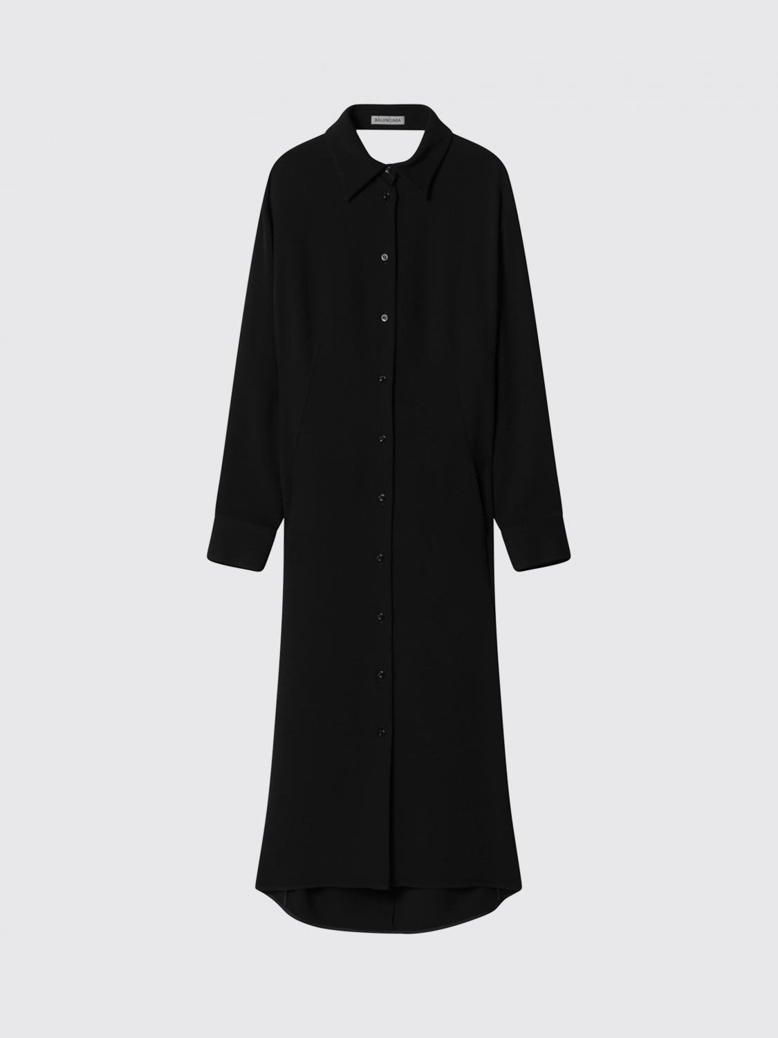 BALENCIAGA ABITO: Abito chemisier midi Balenciaga in seta e lana con maniche lunghe, Nero - Img 2