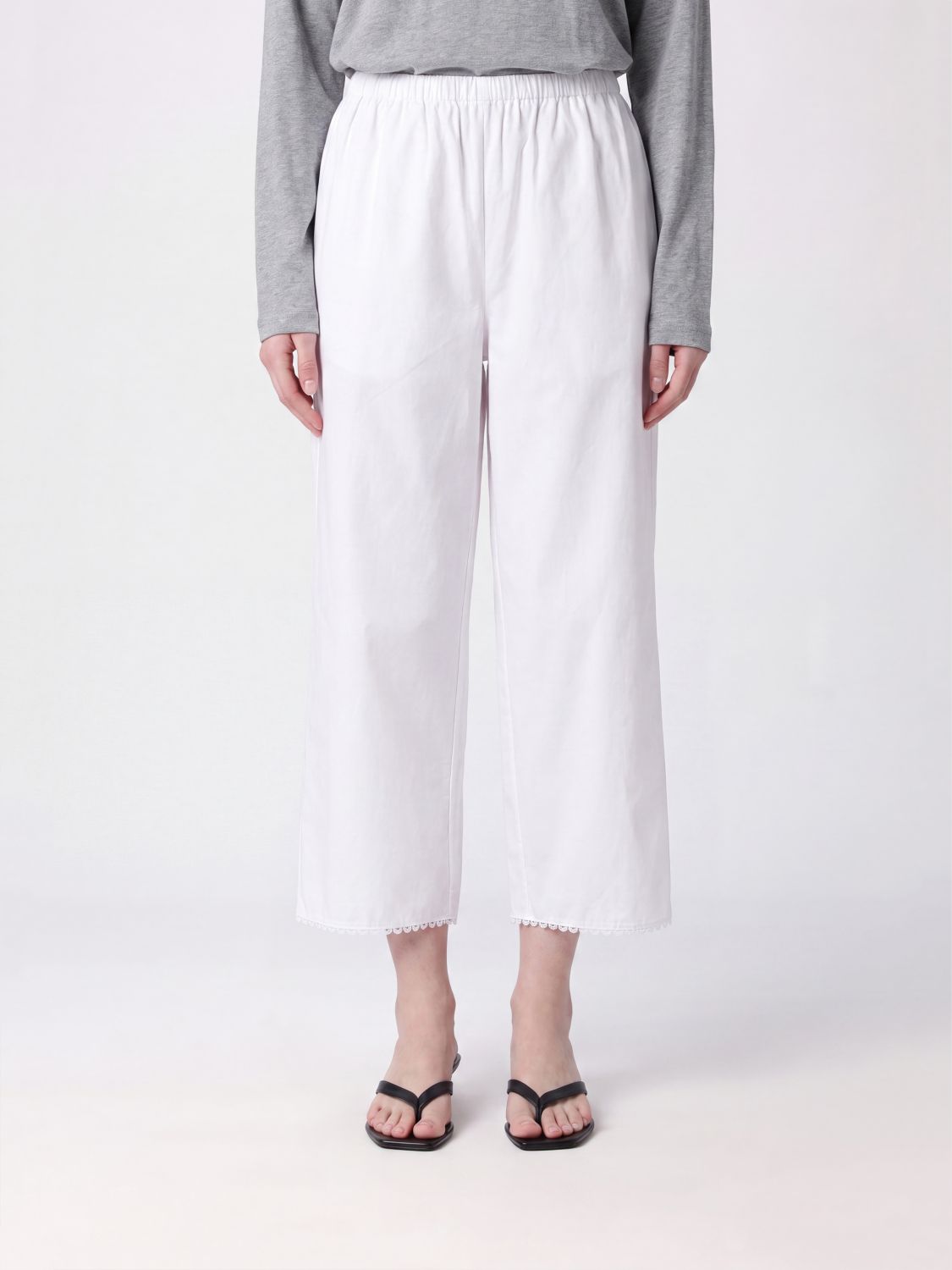 ROHE PANTALONI: Pantaloni cropped Rohe in cotone a gamba larga con vita elasticizzata, Bianco - Img 1