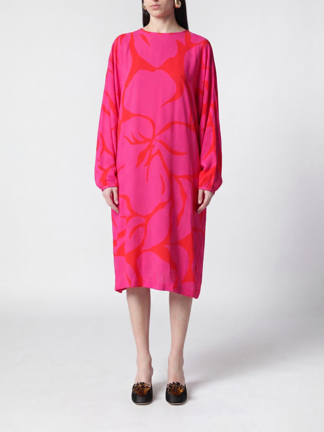 DRIES VAN NOTEN ABITO: Mini tunica Dries Van Noten in crêpe con stampa floreale, Fuxia - Img 1