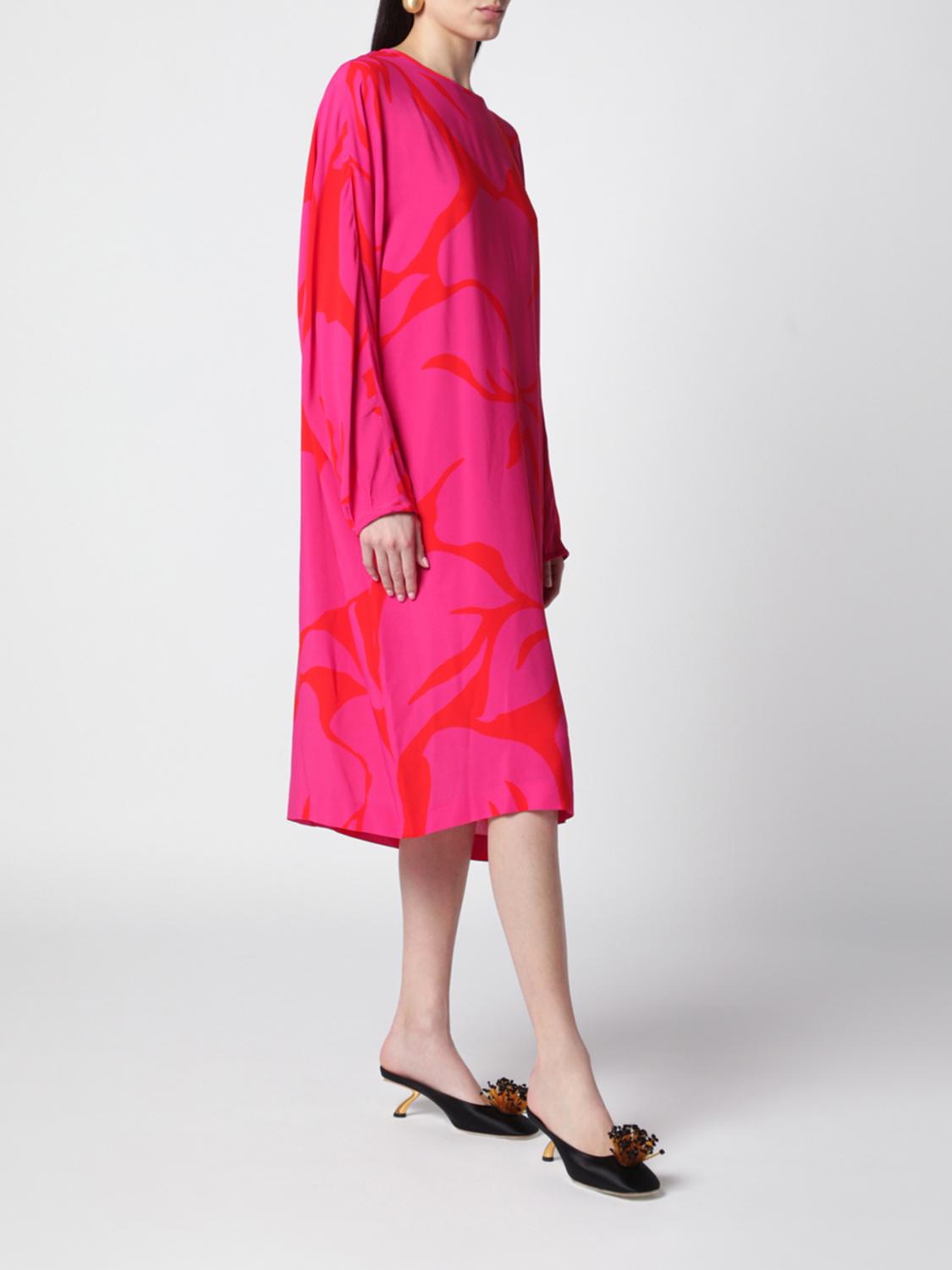 DRIES VAN NOTEN ABITO: Mini tunica Dries Van Noten in crêpe con stampa floreale, Fuxia - Img 2